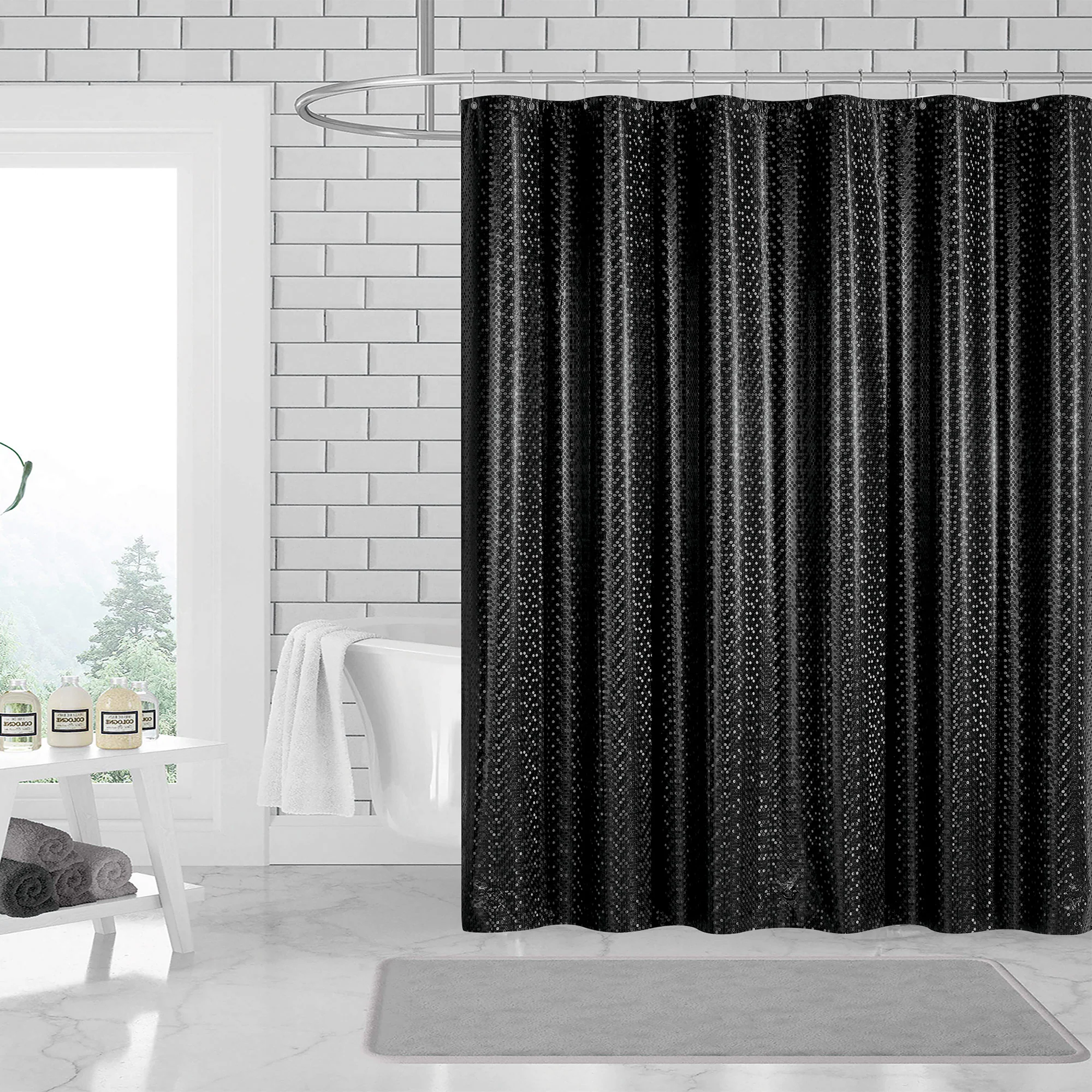 3D PEVA Polkadots Grommet Shower Liner With Magnetic Weighted Bottom, 70x72 Inches - Image 2