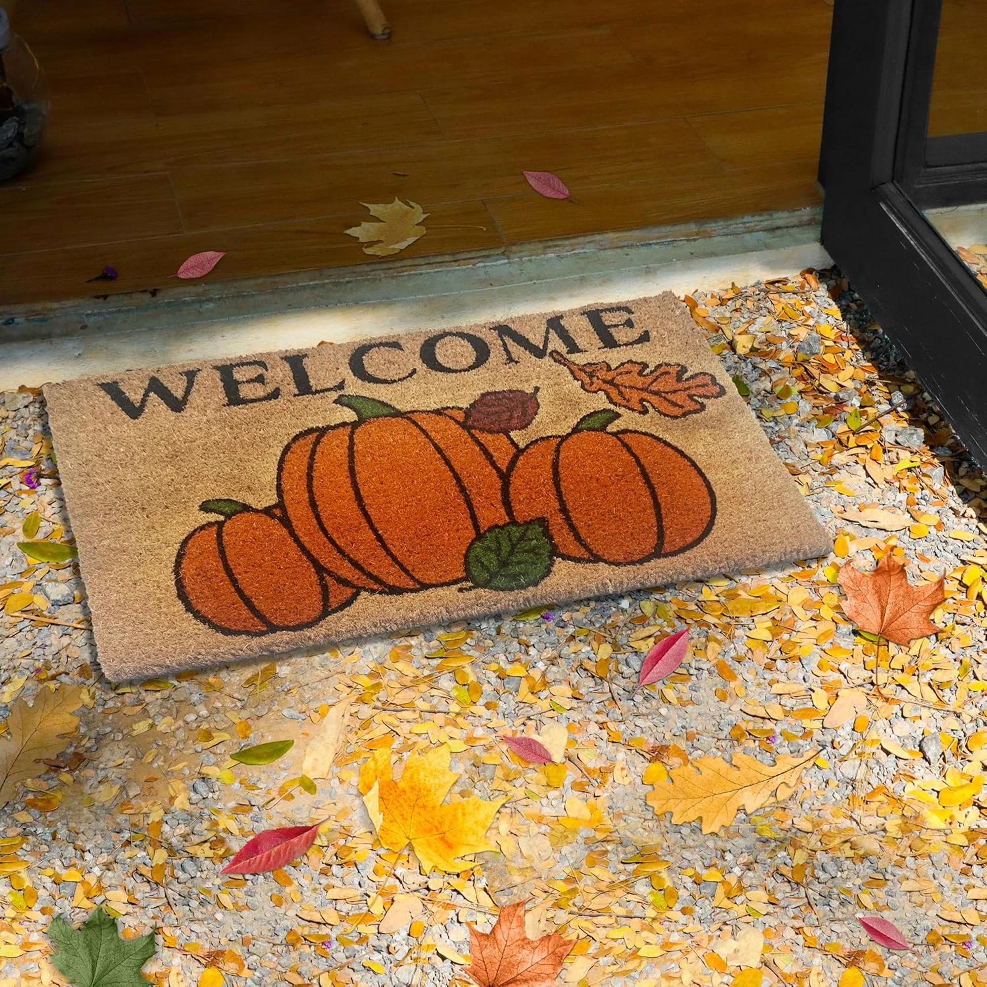Achim Autumn Foliage Welcome Non-Slip Coir Outdoor Mat, 18x30 Inches - Image 4