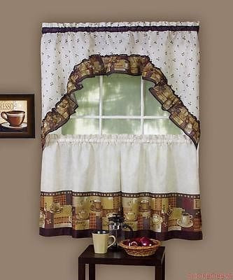 Achim Home Furnishings Coffee Tier And Swag Kitchen Curtain Set, 57 By 36-Inch, Brown - Image 3