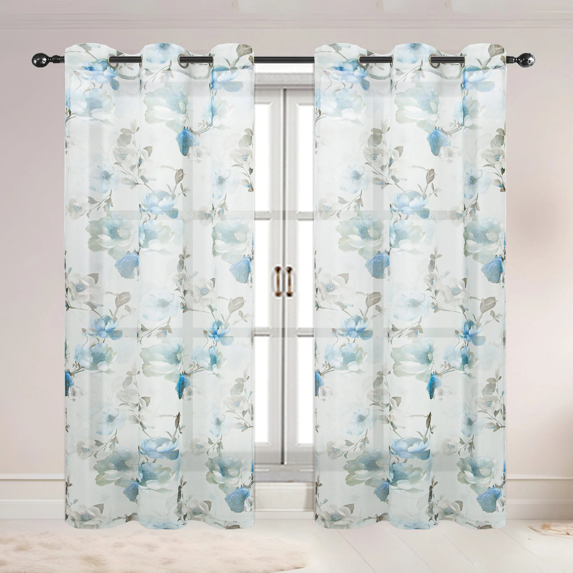 Alaina 2 Pack Floral Sheer Voile Grommet Window Curtain Panel, 37x84 Inches - Image 3
