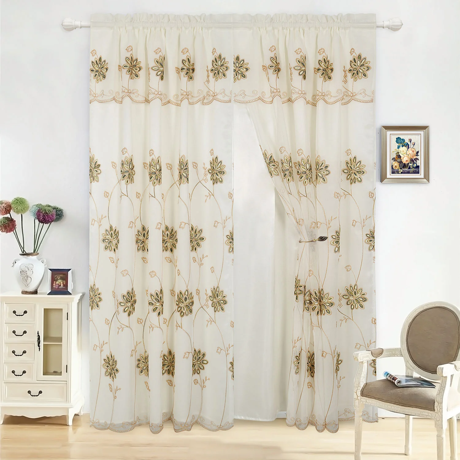 Alice Floral Embroidered Panel With Valance and Backing, 55x84 Inches - Image 8