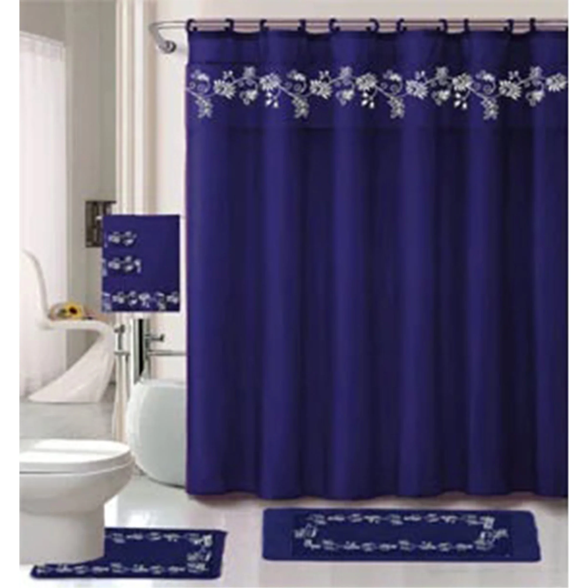 All For You 18 Piece Embroidered Non-Slip Bath Rug, Shower Curtain and Towel Set - Image 4