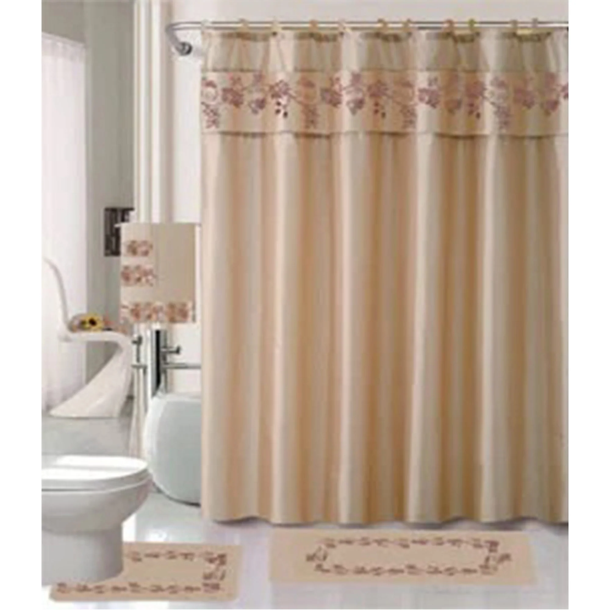 All For You 18 Piece Embroidered Non-Slip Bath Rug, Shower Curtain and Towel Set - Image 5