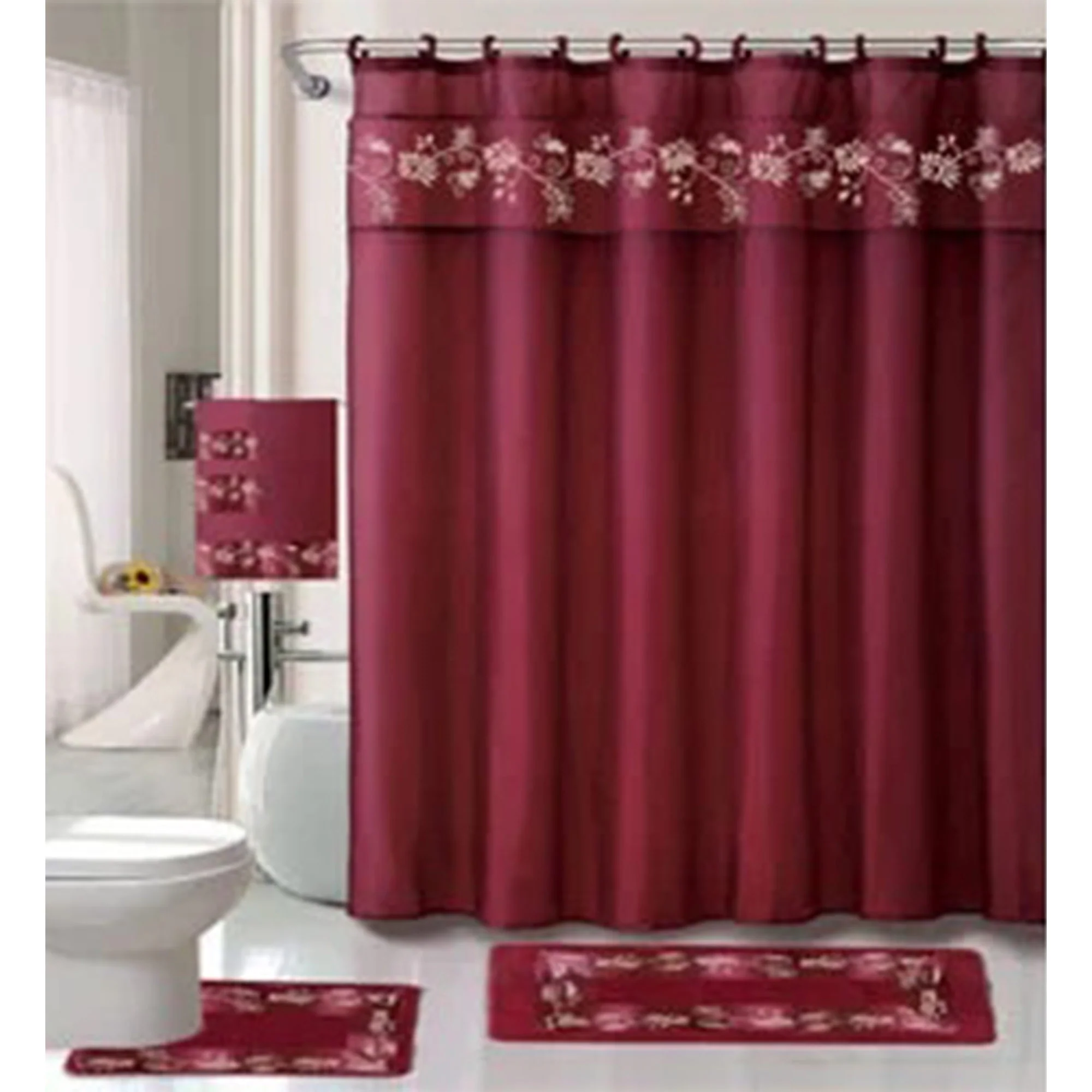 All For You 18 Piece Embroidered Non-Slip Bath Rug, Shower Curtain and Towel Set - Image 6