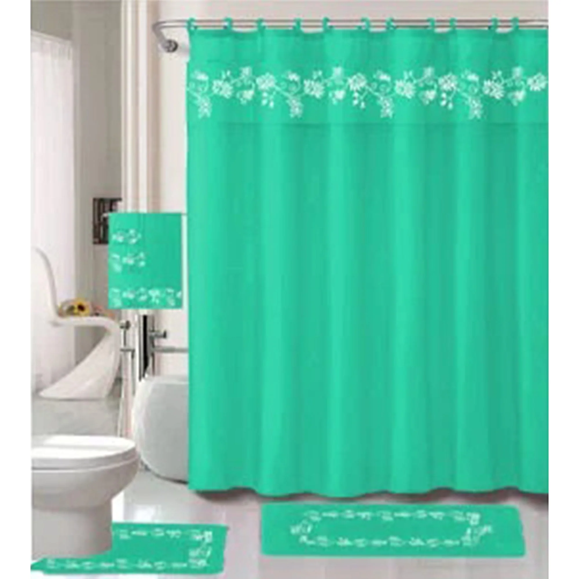 All For You 18 Piece Embroidered Non-Slip Bath Rug, Shower Curtain and Towel Set - Image 7