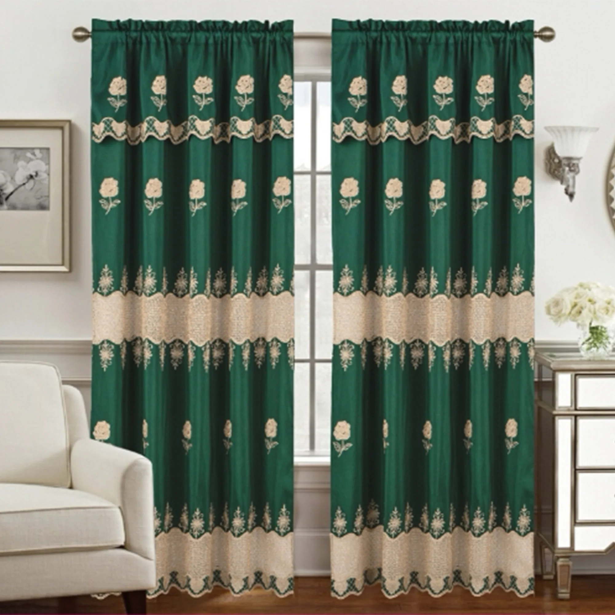 Alyssa Embroidered Floral Rod Pocket Window Panel, 54x84 Inches - Image 5