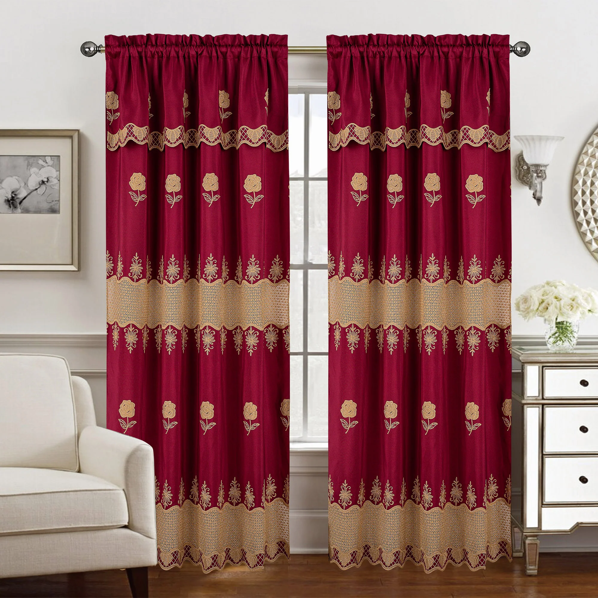 Alyssa Embroidered Floral Rod Pocket Window Panel, 54x84 Inches - Image 7