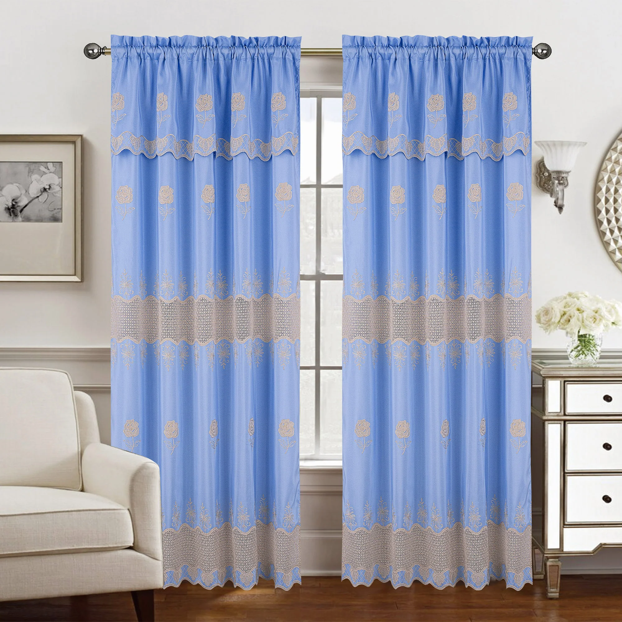 Alyssa Embroidered Floral Rod Pocket Window Panel, 54x84 Inches - Image 8