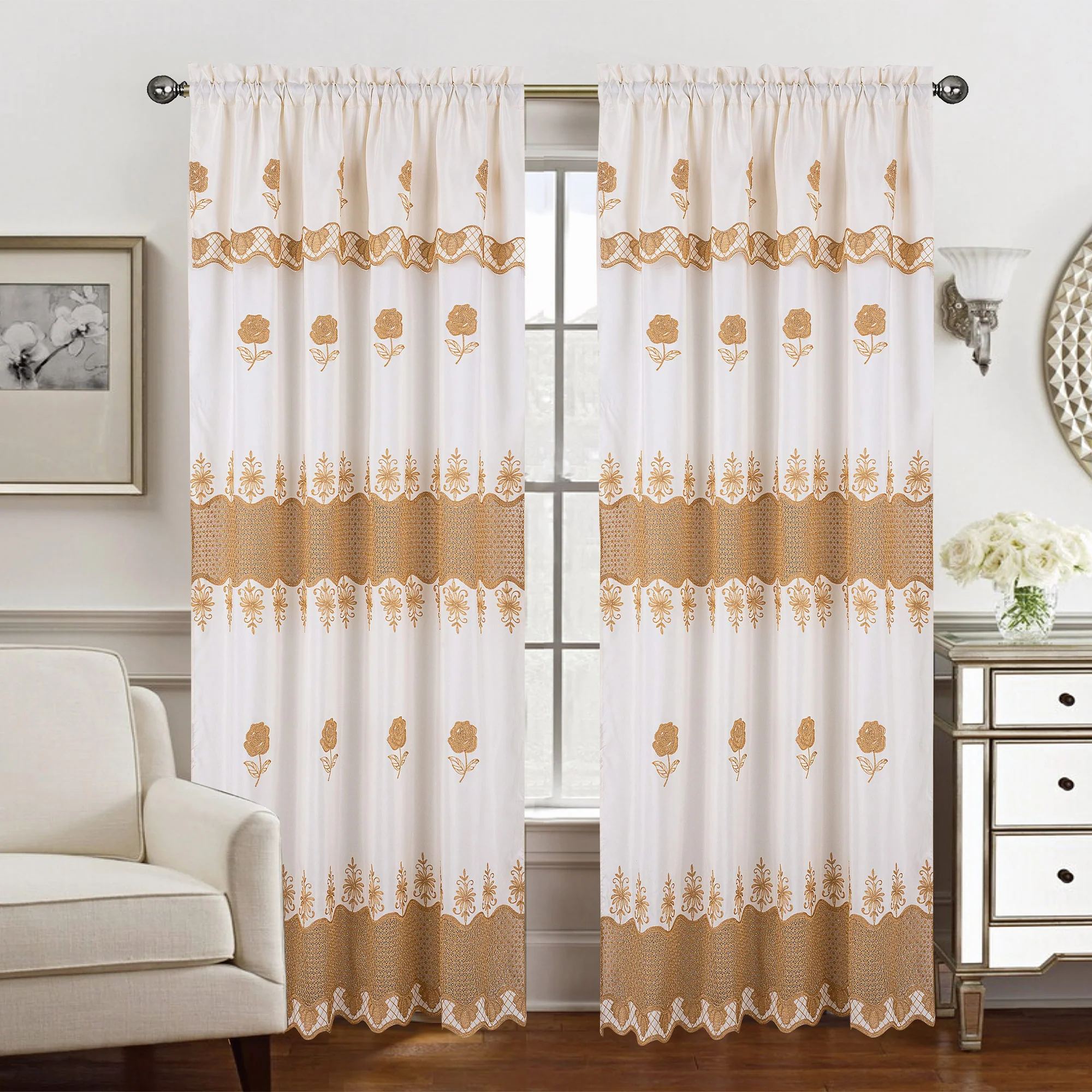 Alyssa Embroidered Floral Rod Pocket Window Panel, 54x84 Inches - Image 9