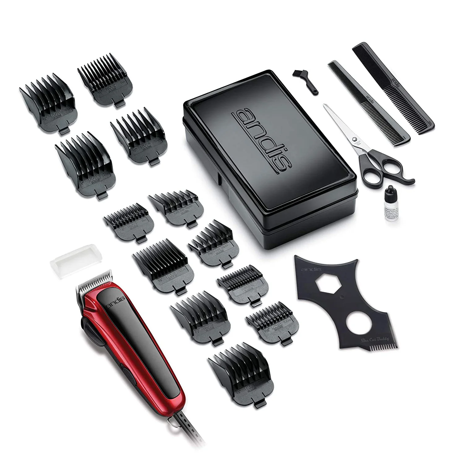 Andis Professional Easy Cut 20-Piece Hair Clipper Kit, Red-Black - Image 2