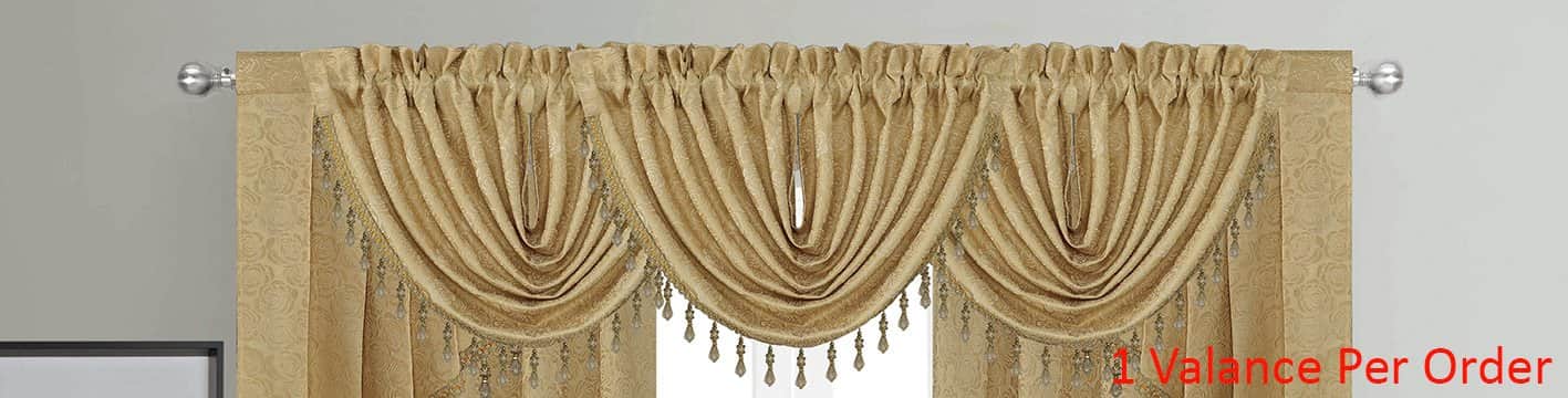 Angelina Jacquard Rose Design Rod Pocket Window Panel, Valance and Swag Treatments, Gold - Image 2