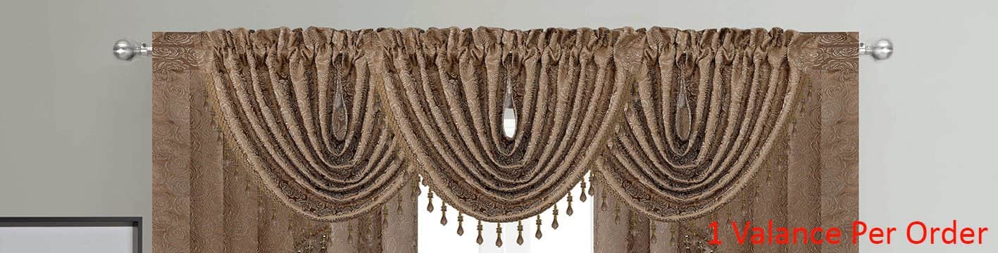 Angelina Jacquard Rose Design Rod Pocket Window Panel, Valance and Swag Treatments, Taupe - Image 3