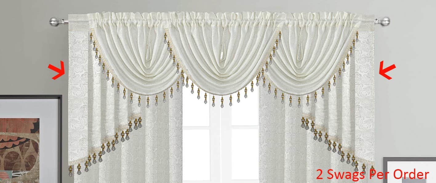 Angelina Jacquard Rose Design Rod Pocket Window Panel, Valance and Swag Treatments, White - Image 3