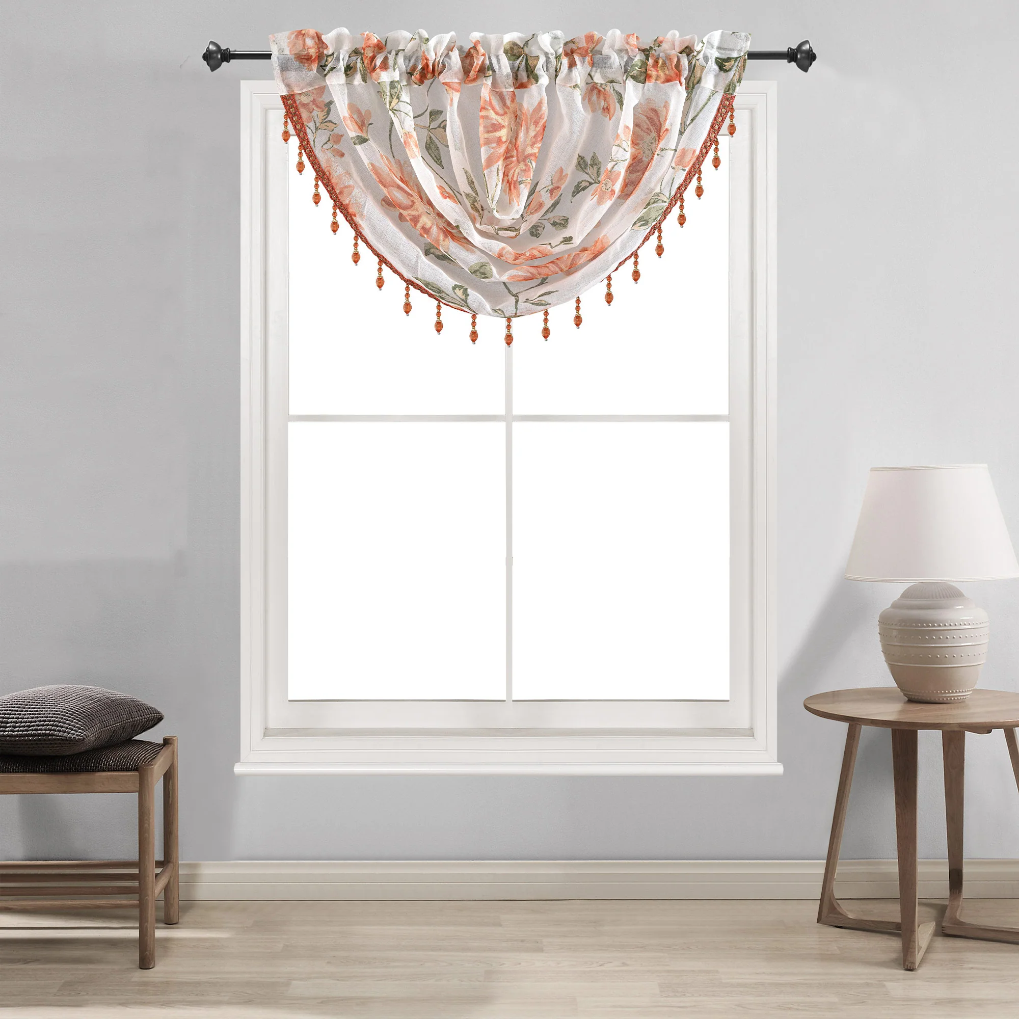 Anna Sheer Metallic Floral Rod Pocket Window Panel & Waterfall Valance, All Sold Separately - Image 6