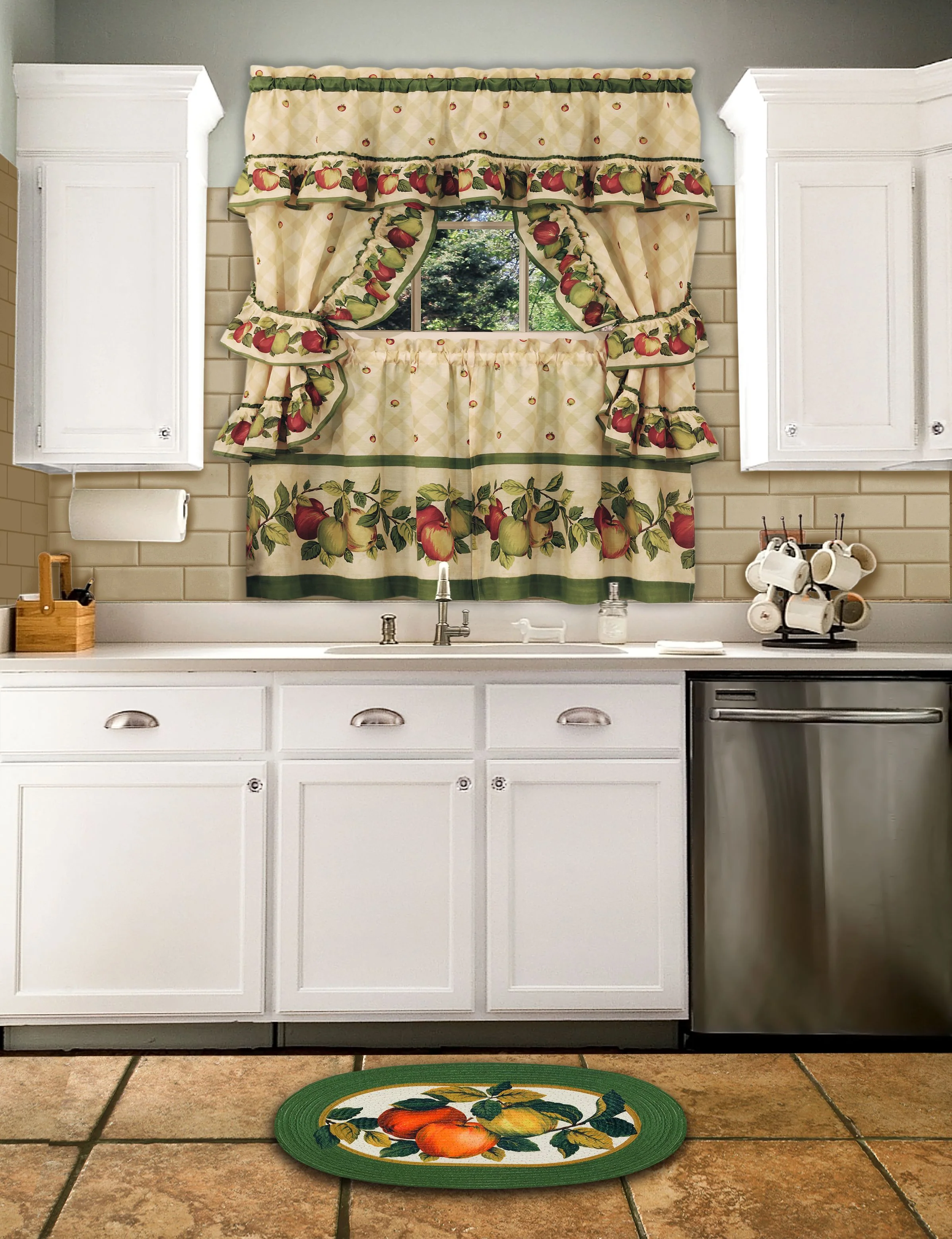 Apple Orchard Printed Kitchen Curtain Set, 57x36 Inches - Image 3