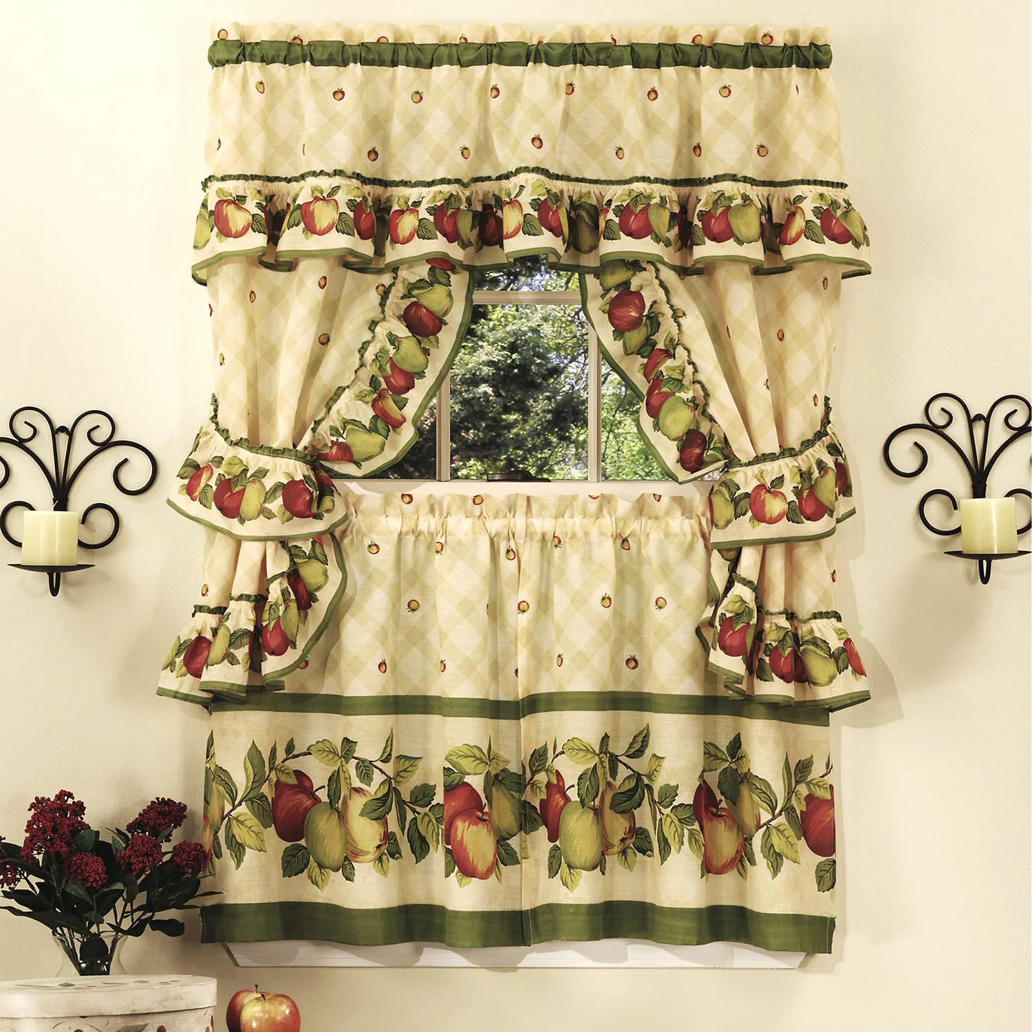 Apple Orchard Printed Kitchen Curtain Set, 57x36 Inches - Image 4