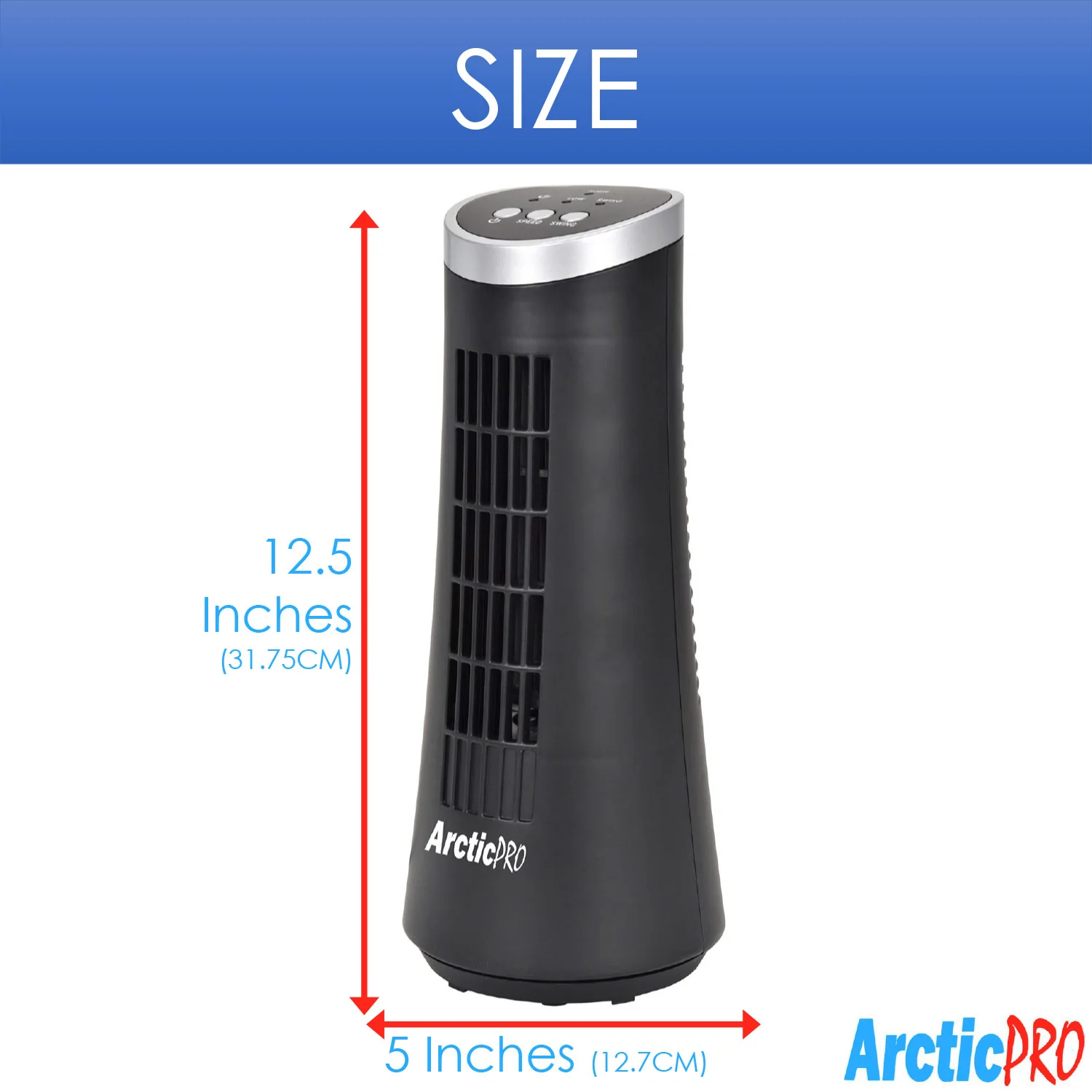 Arctic-Pro Desktop Oscillating Slim Mini Tower Fan, Black, 12 Inches - Image 6