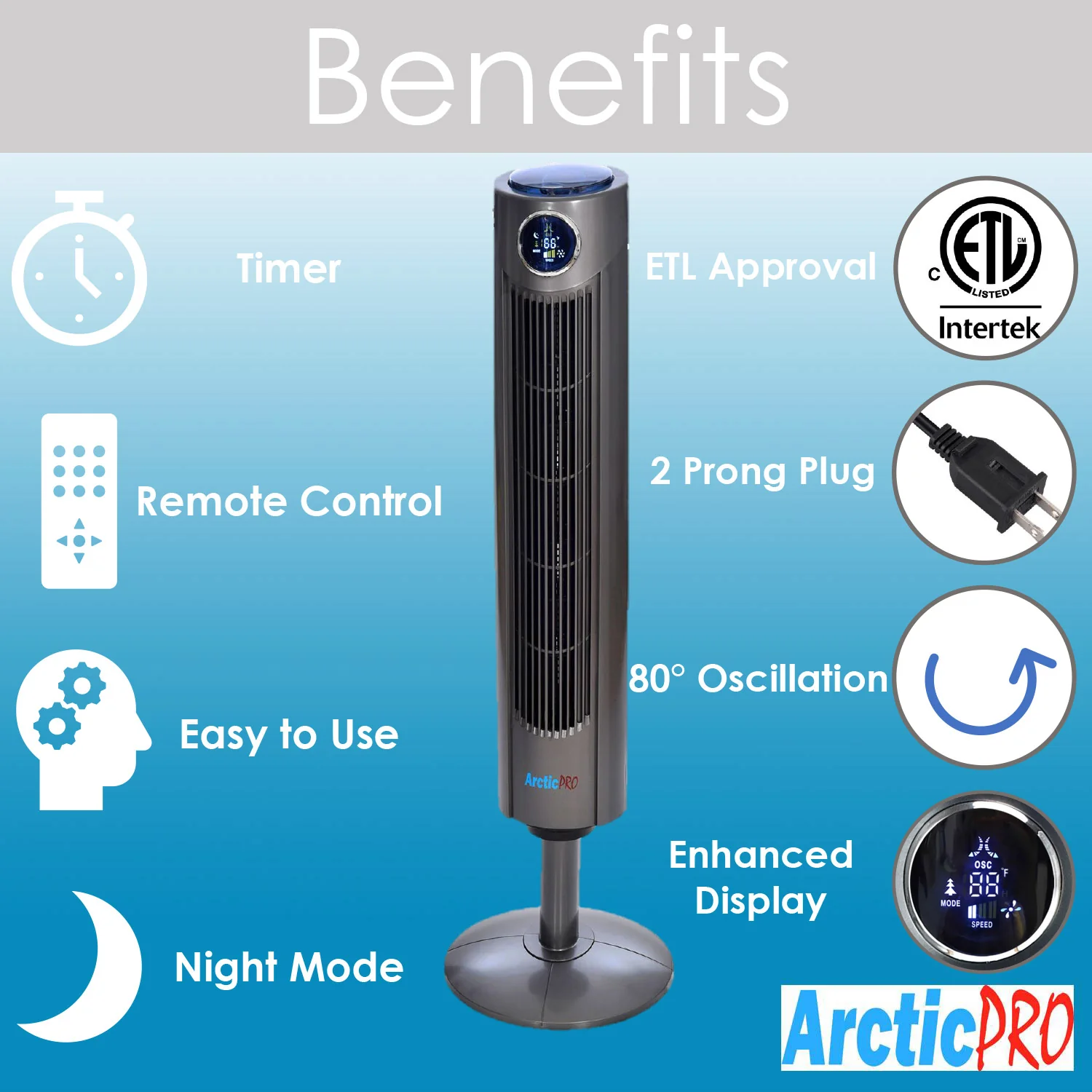 Arctic-Pro Digital Screen Oscillating Tower Fan with Remote Control, Dark Gray, 42-Inch - Image 8