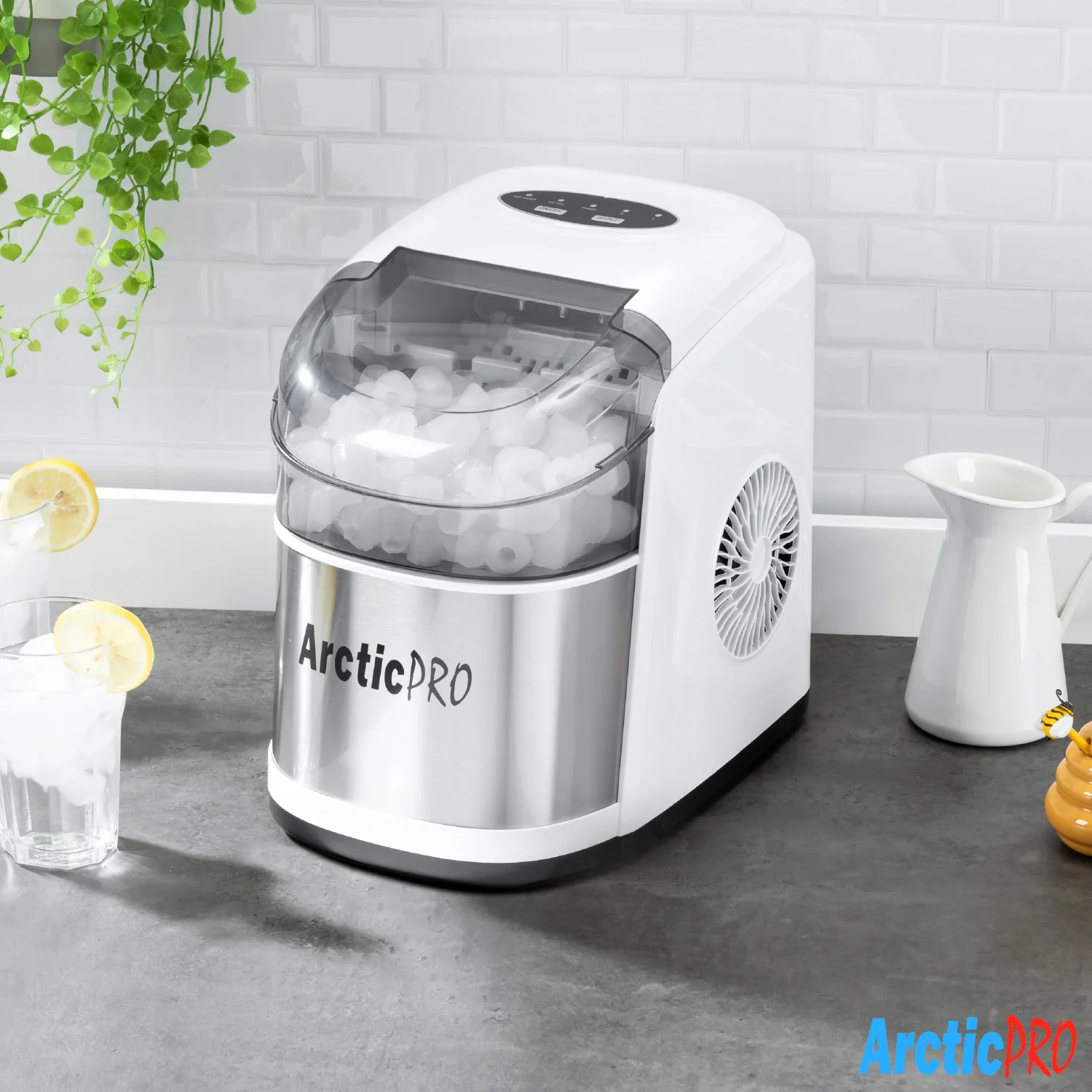 Arctic-Pro Easy Clean Flip-Top Lid Portable Ice Maker, White-Stainless Steel - Image 3