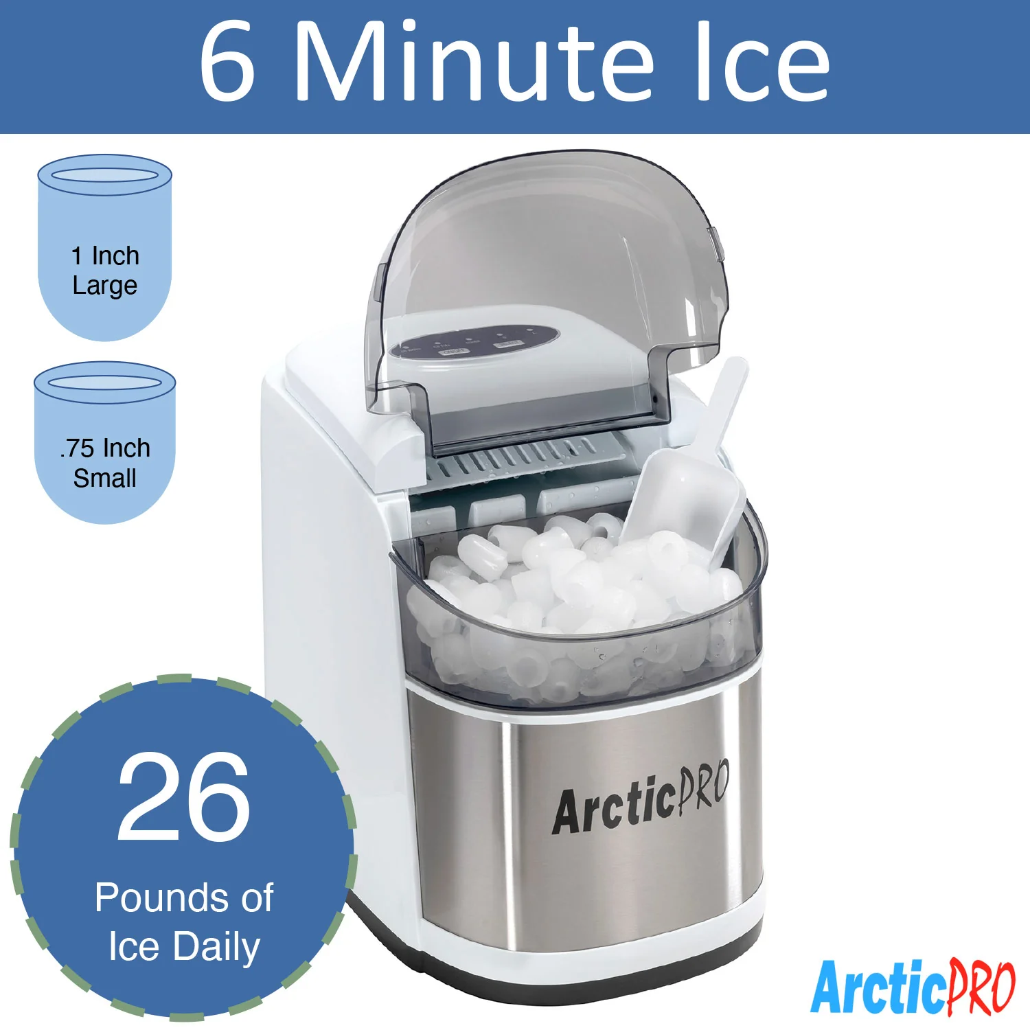 Arctic-Pro Easy Clean Flip-Top Lid Portable Ice Maker, White-Stainless Steel - Image 5
