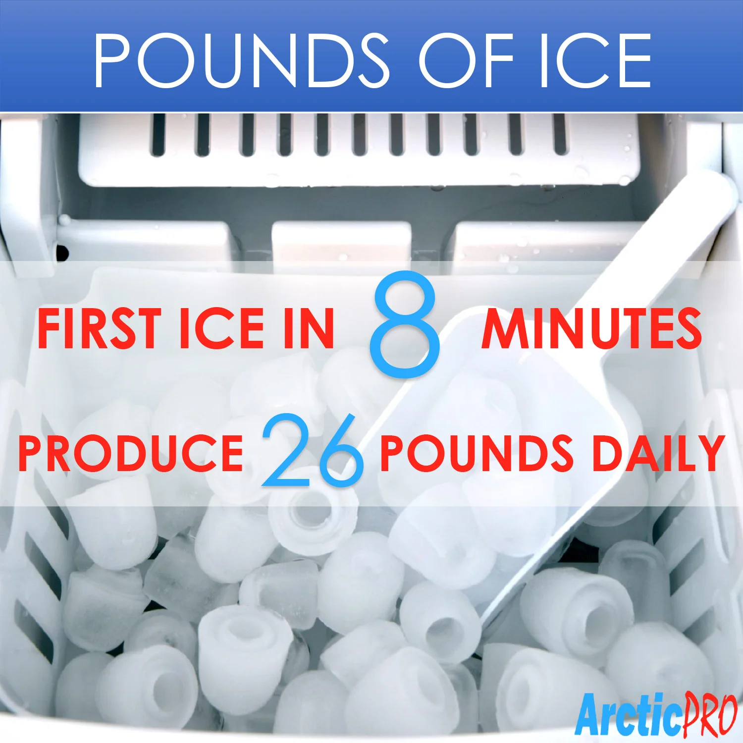 Arctic-Pro Portable Digital Quick Ice Maker Machine, Red, Makes 2 Ice Sizes - Image 3