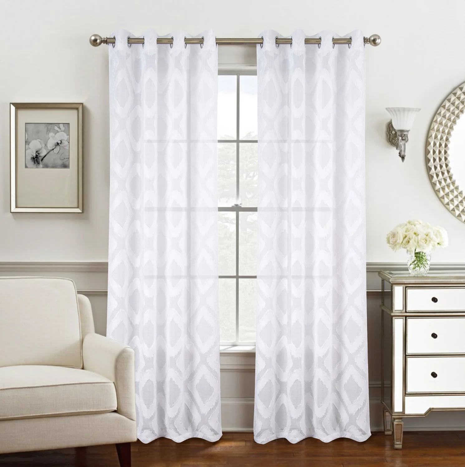 Ariana Clipped Doily Grommet Window Panel, 54x84 Inches