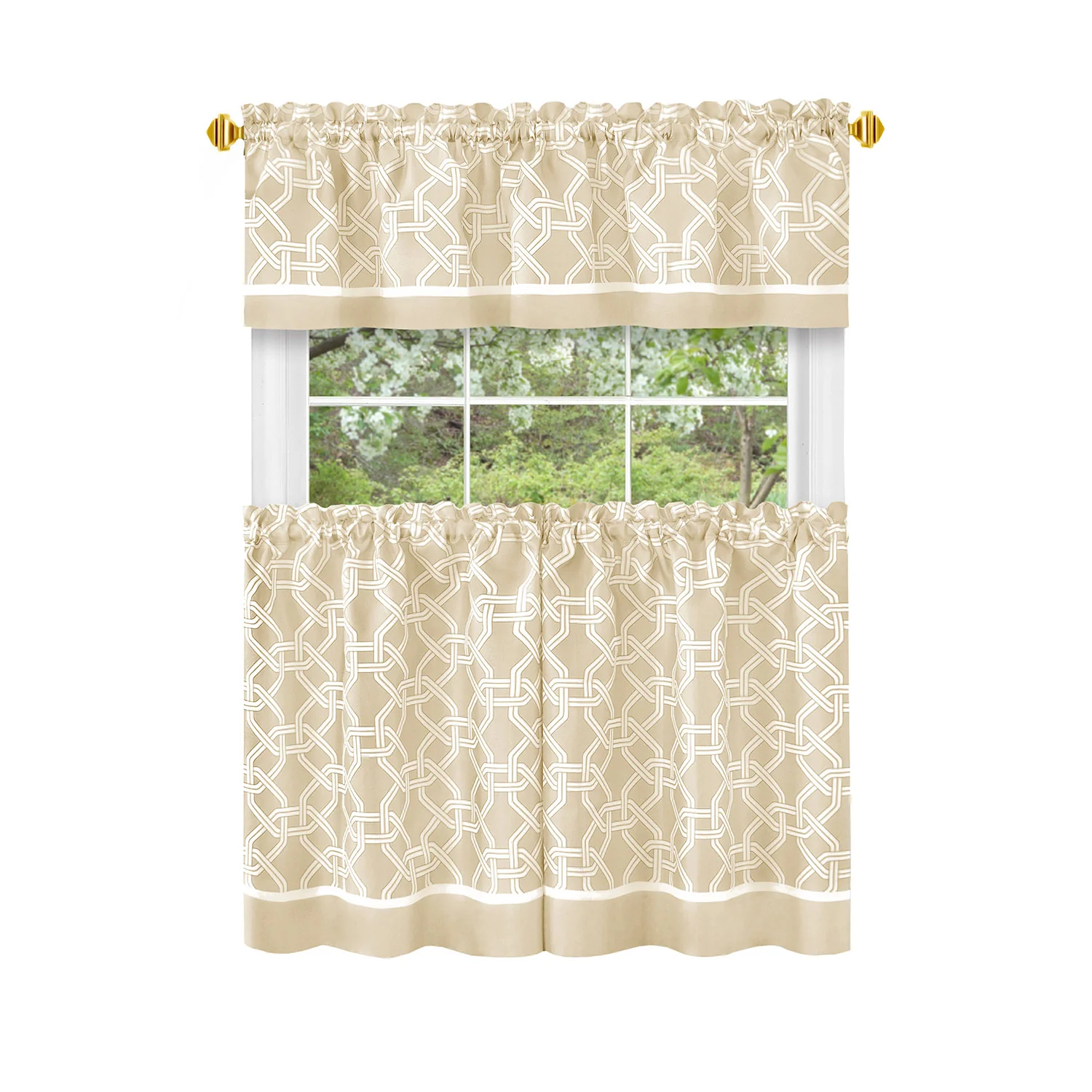 Arlington Chain Link Kitchen Curtain Set, Tiers 58x36 and Valance 58x13 Inches - Image 2