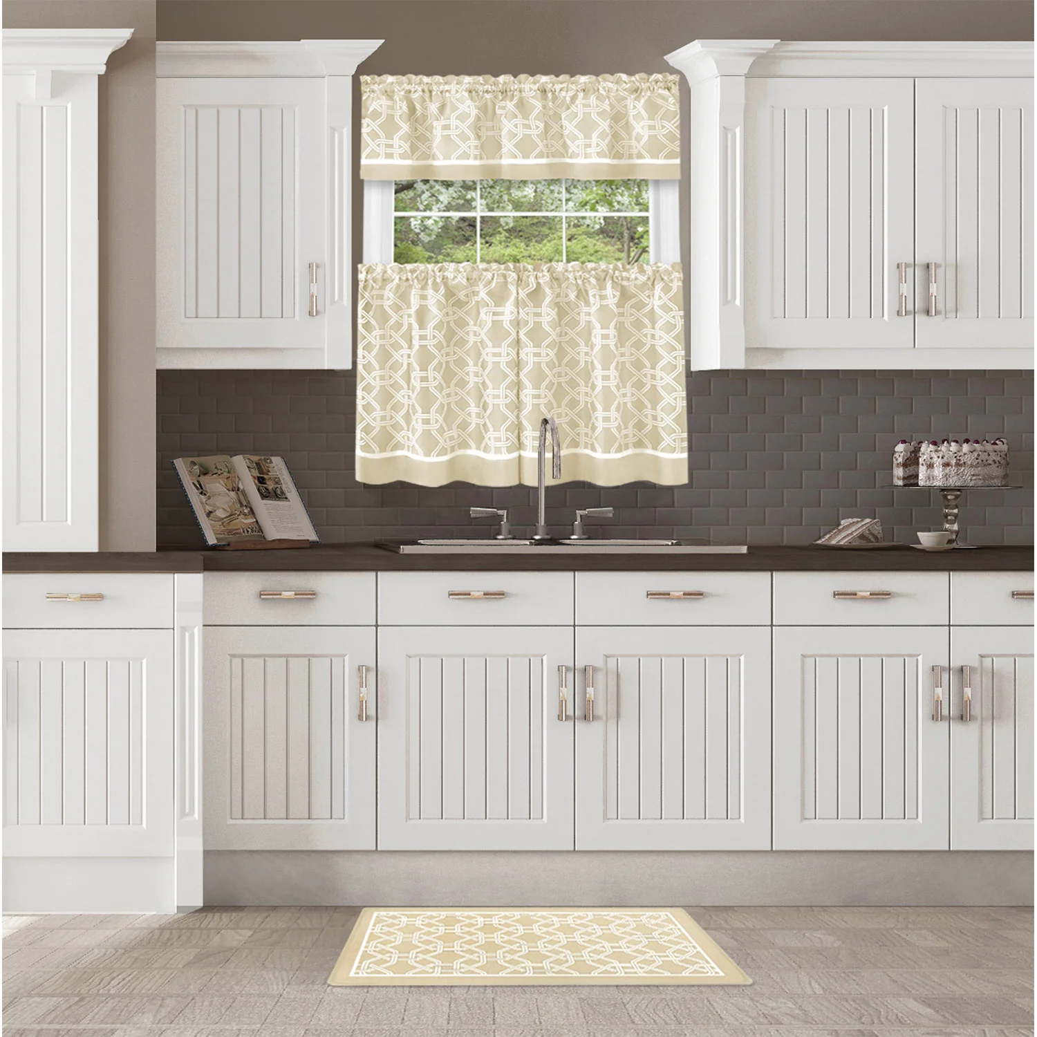 Arlington Chain Link Kitchen Curtain Set, Tiers 58x36 and Valance 58x13 Inches - Image 4