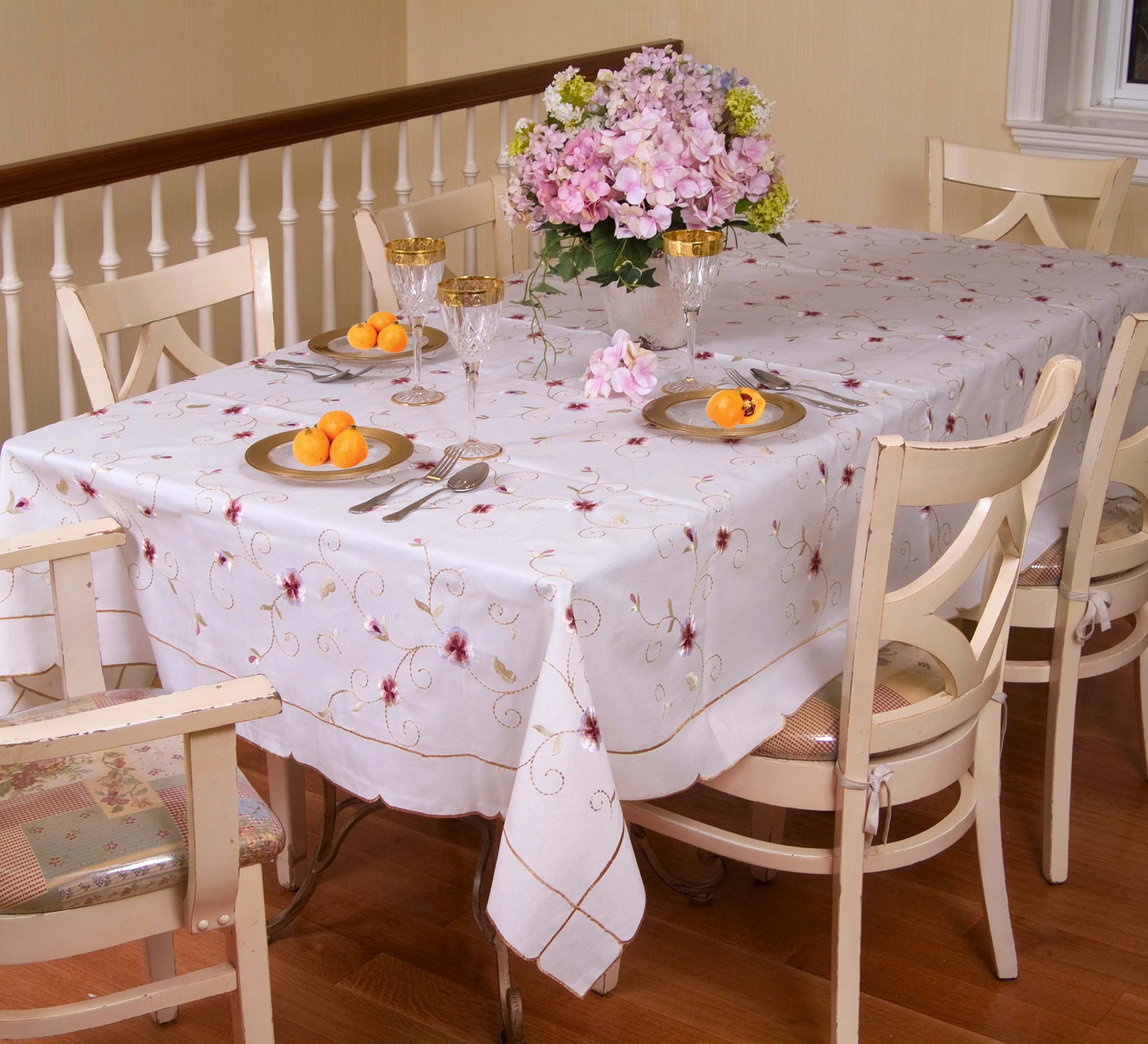 Ascott Flowers Embroidered Tablecloth, White - Image 4