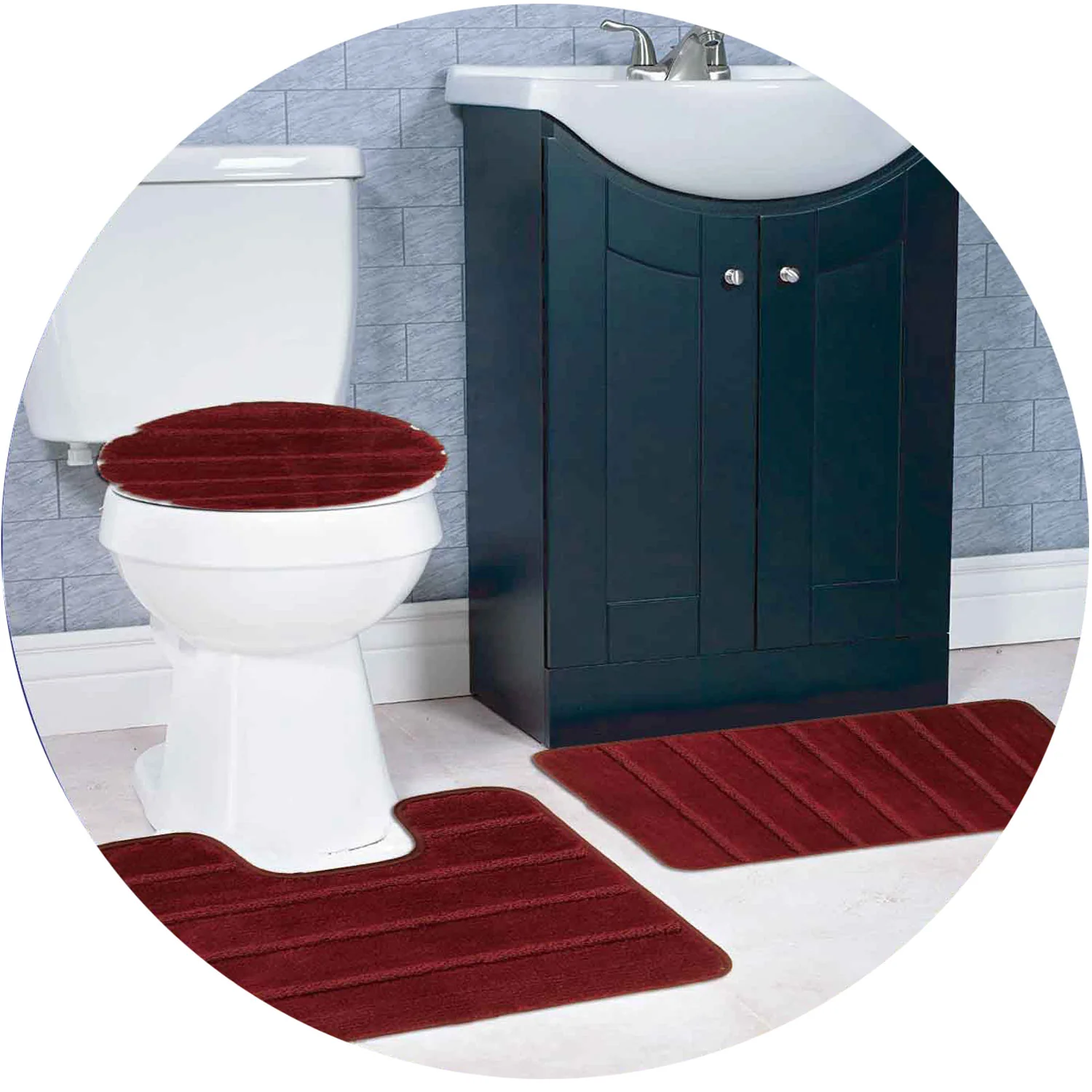 Atlanta 3-Piece Non-Slip Striped Tufted Bath Rug Set - Image 8