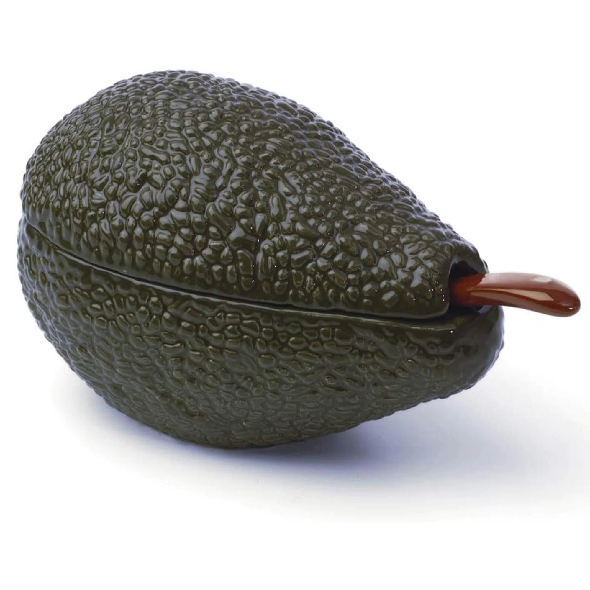 Avocado Shaped Festive Guacamole Serving Bowl with Spoon, Dark Brown, 8x4.5 Inches - Image 3