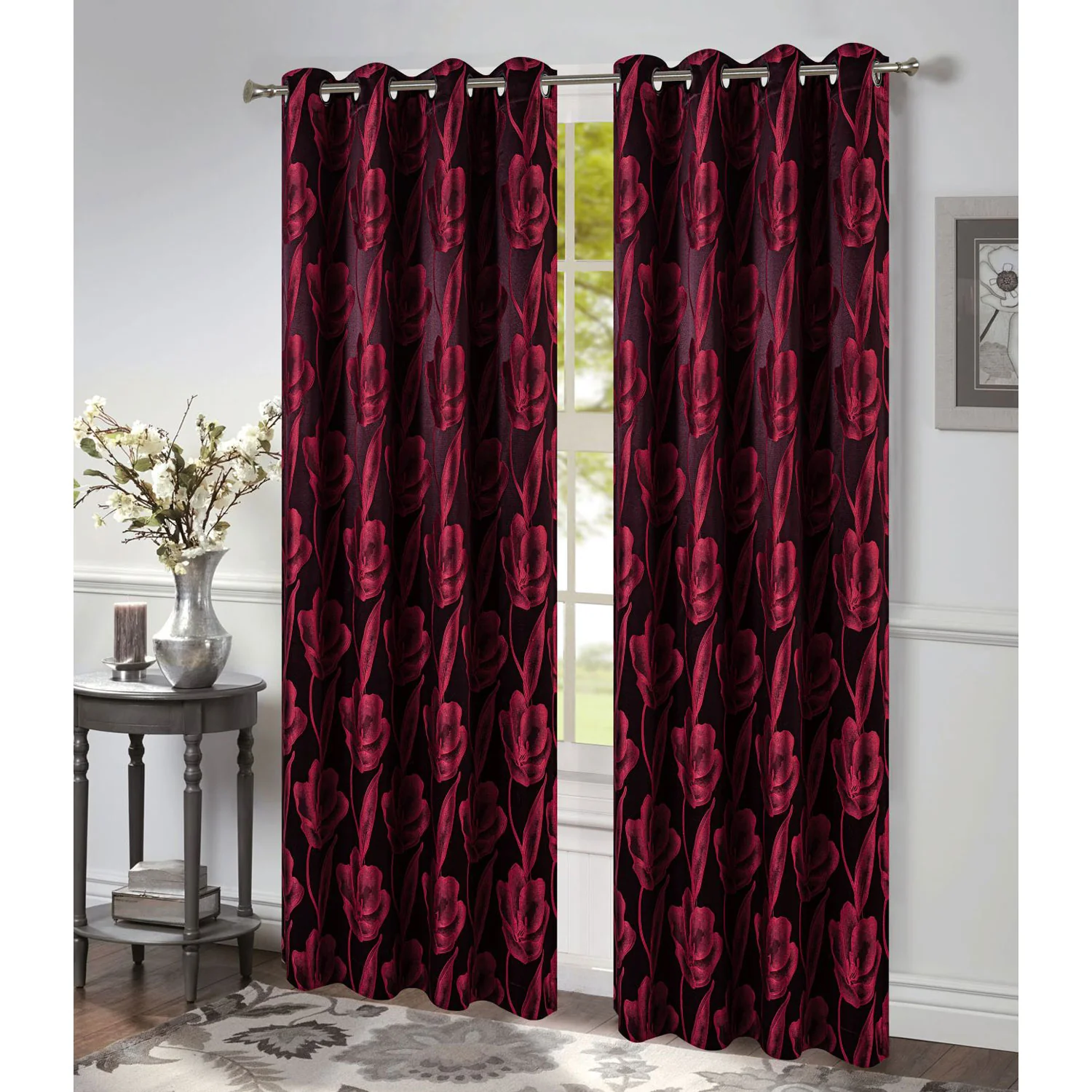 Azure Floral Jacquard Grommet Window Panel, 54x84 Inches - Image 4