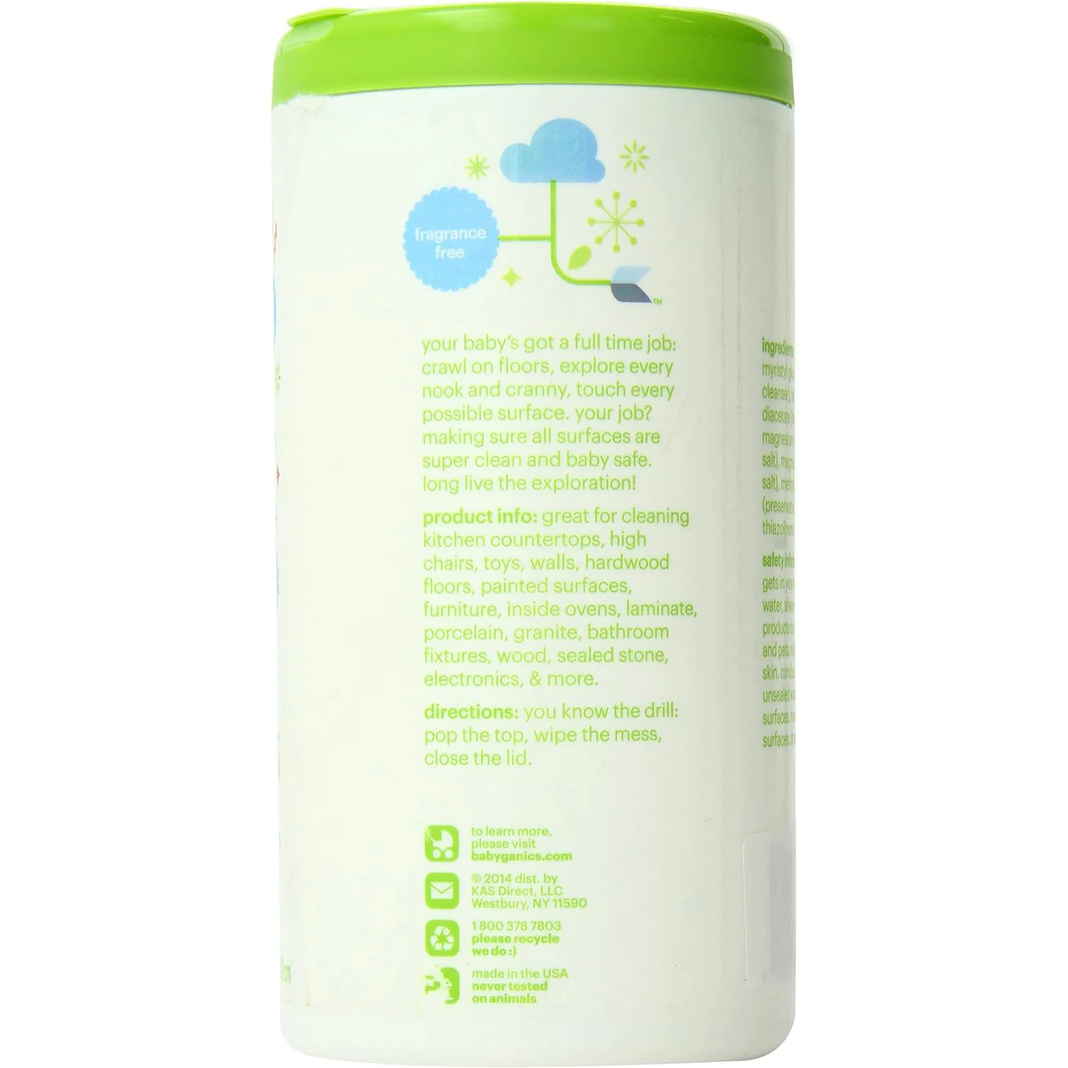 Babyganics All-Purpose Surface Wipes, Fragrance Free, 75 Count Canister - Image 2