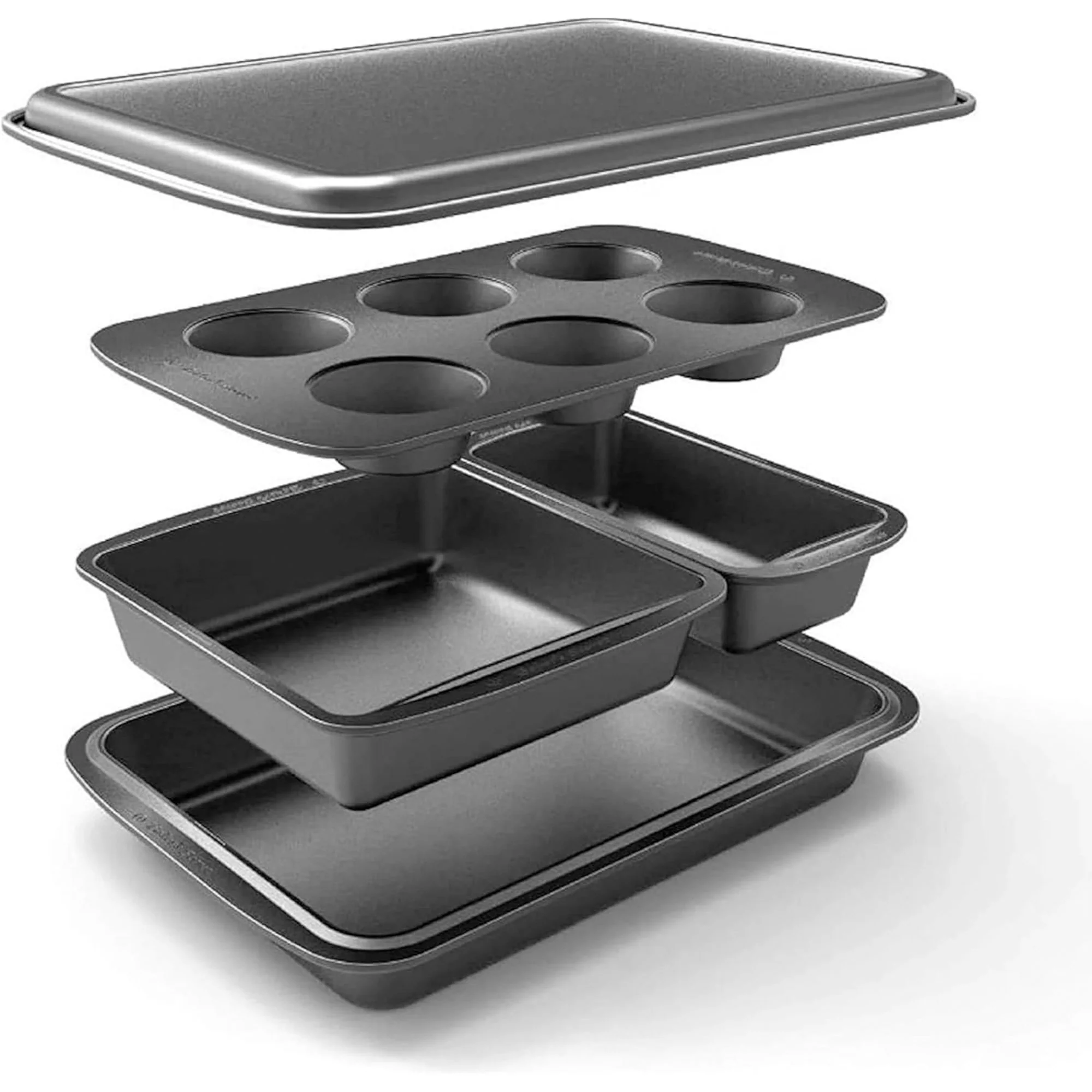 Baker’s Secret 5 Piece Essentials Non-Stick Steel Baking Set, Dark Gray