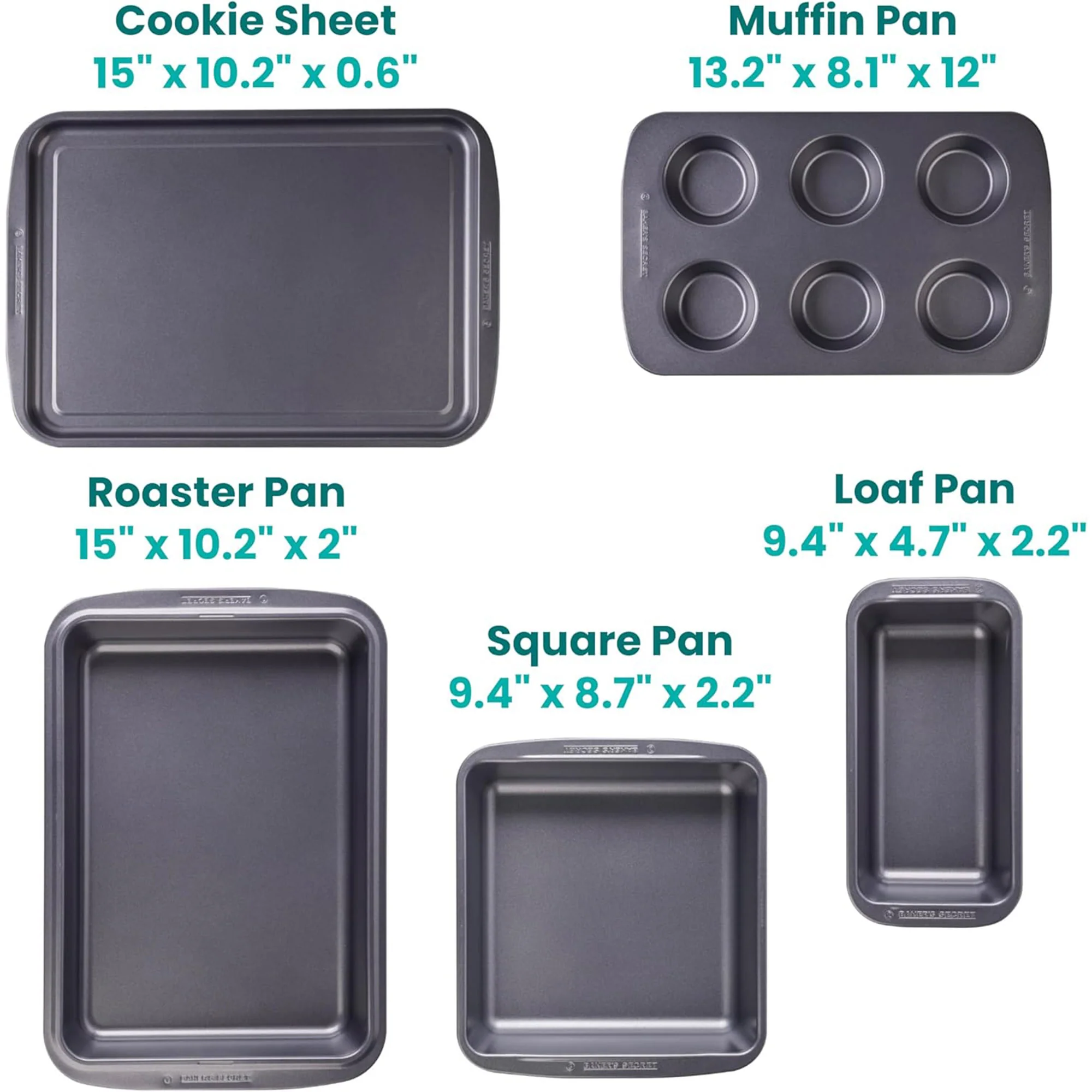 Baker’s Secret 5 Piece Essentials Non-Stick Steel Baking Set, Dark Gray - Image 3