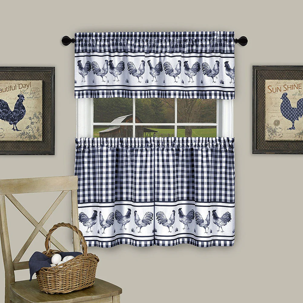 Barnyard Kitchen Curtain Tier and Valence Set, Navy, 58x14 and 58x36 Inches - Image 3