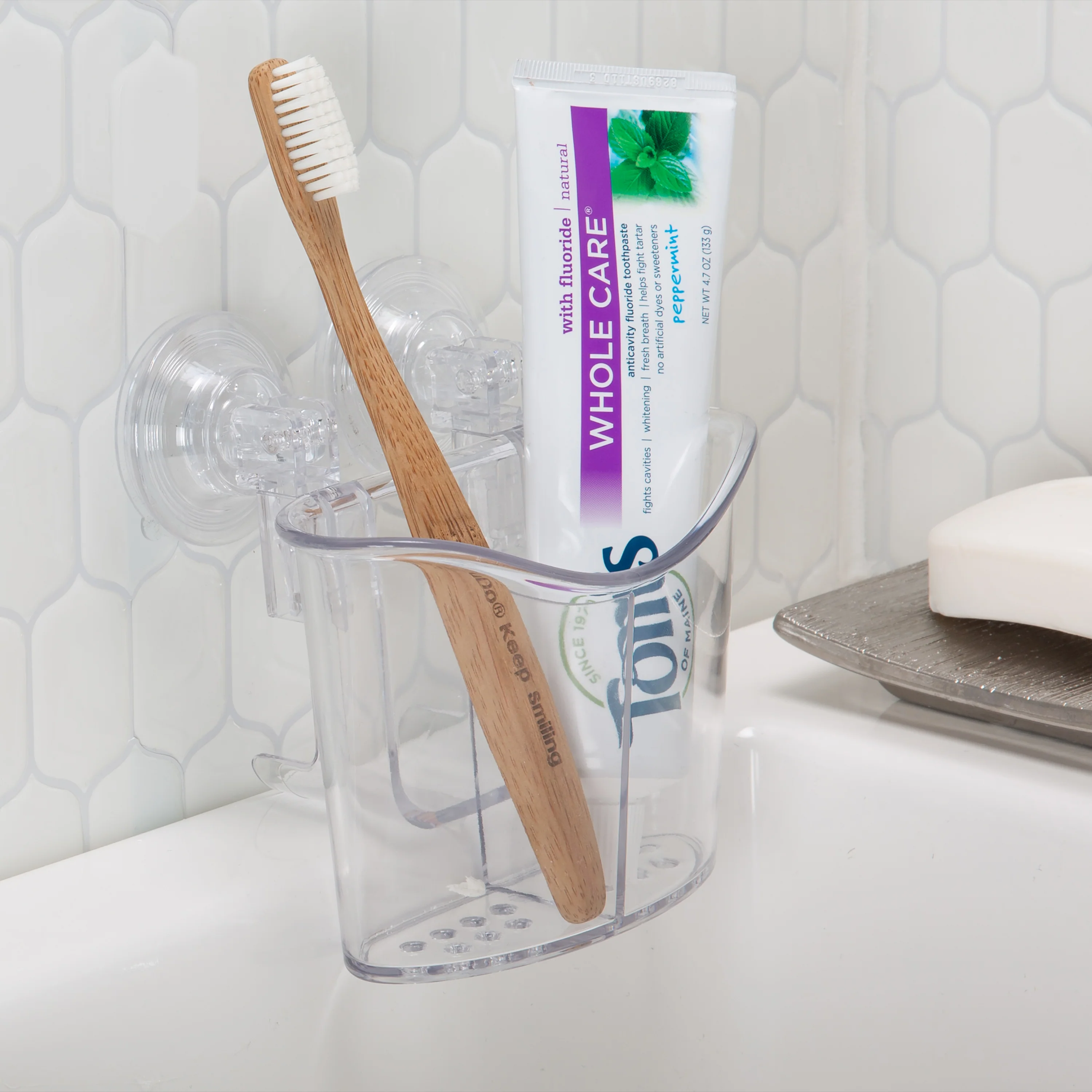 Bath Bliss 2 Compartment Power Locking Suction Clear Organizer - Image 3