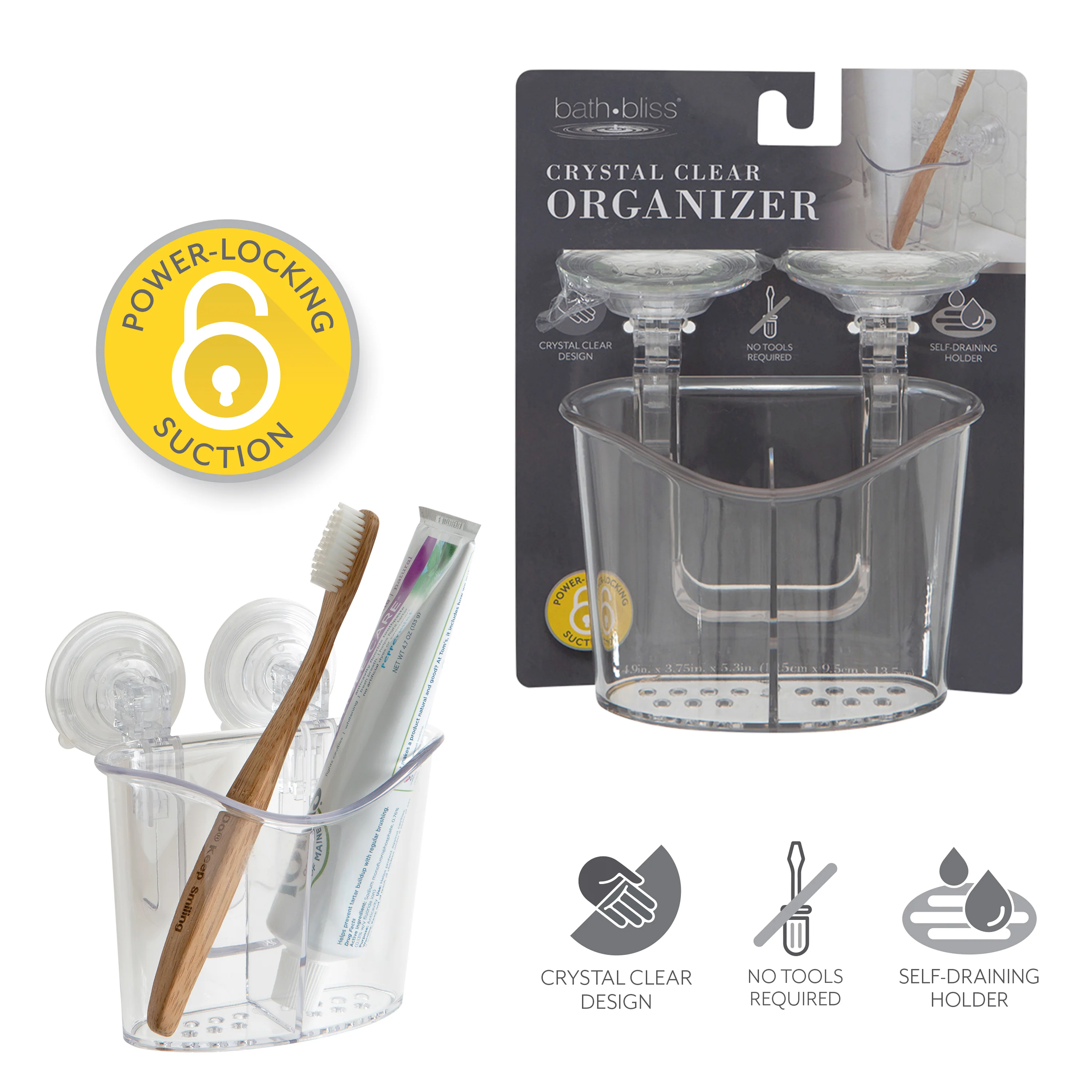 Bath Bliss 2 Compartment Power Locking Suction Clear Organizer - Image 4