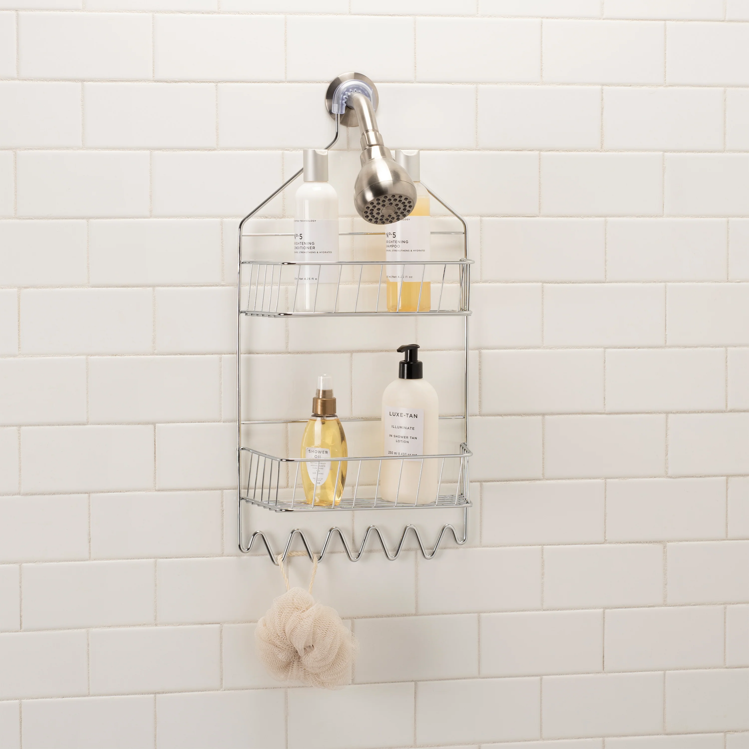 Bath Bliss 2 Tier Cabana Stripe Shower Caddy in Chrome - Image 4