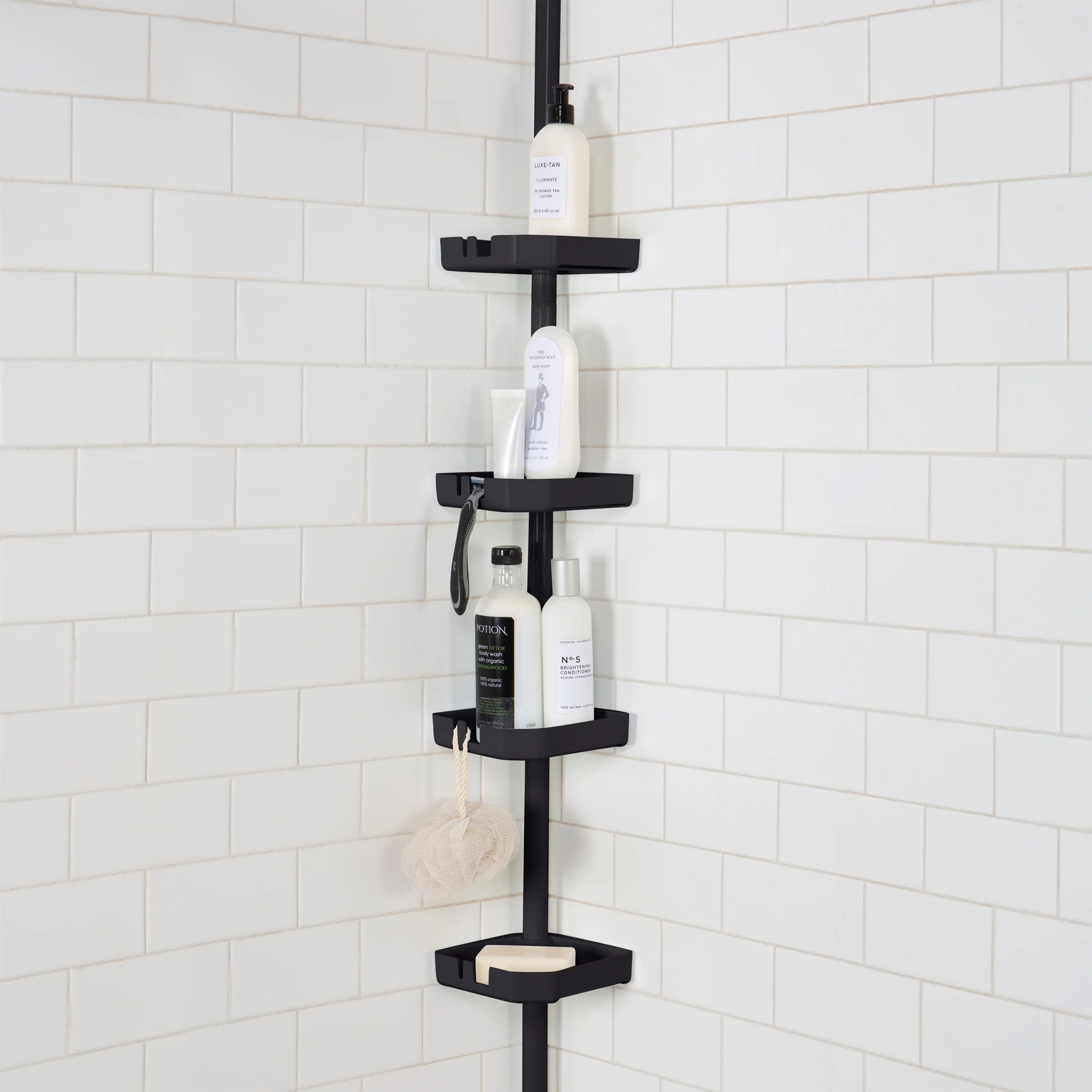 Bath Bliss 4 Tier Tension Corner Shower Organizer Caddy, Matte Black - Image 3