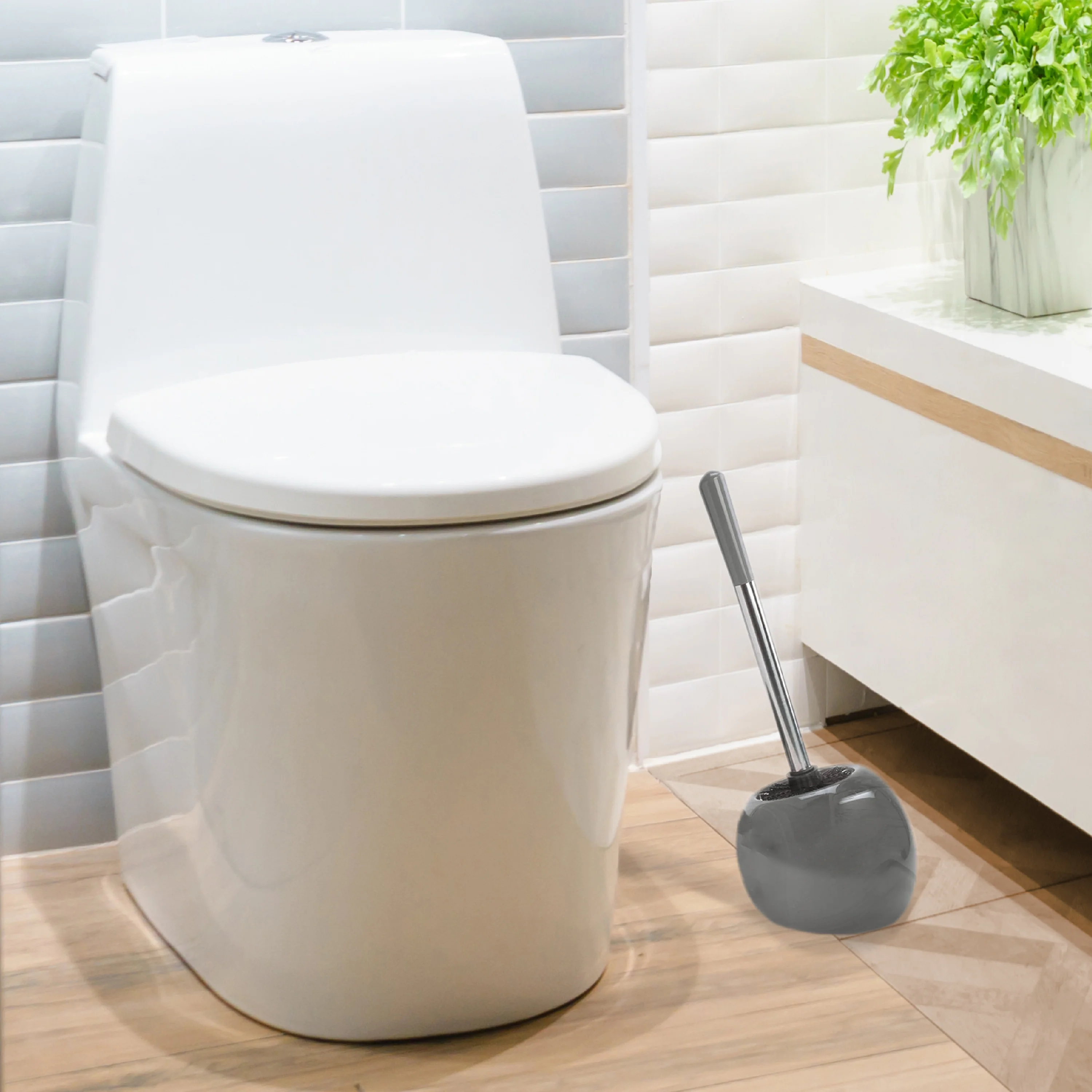 Bath Bliss Ceramic Dome Toilet Brush & Holder in Grey - Image 2