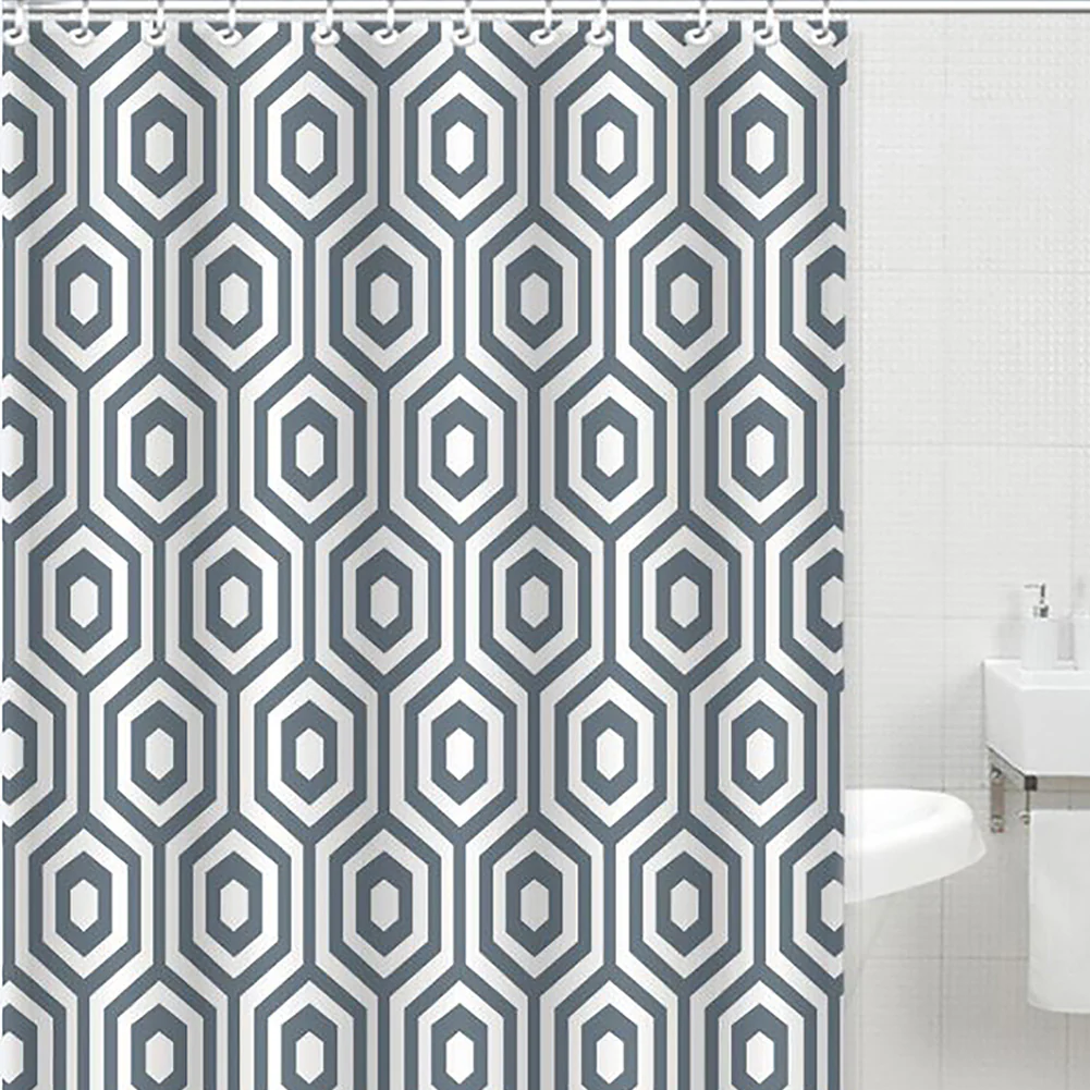 Bath Bliss Dobby Weave Shower Curtain Set, Hexagon Design, 70x72 Inches