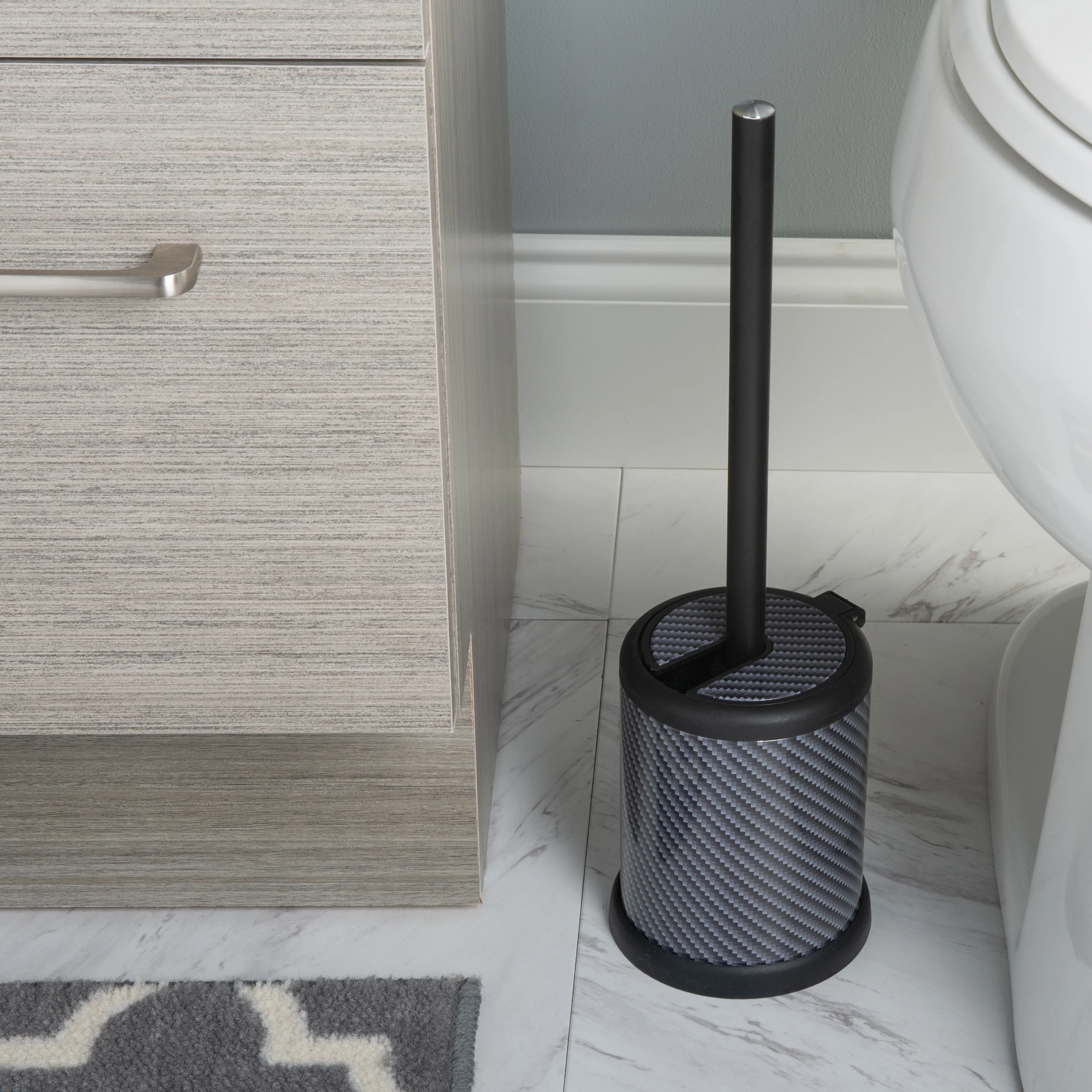Bath Bliss Self Closing Lid Toilet Brush and Holder in Carbon - Image 3