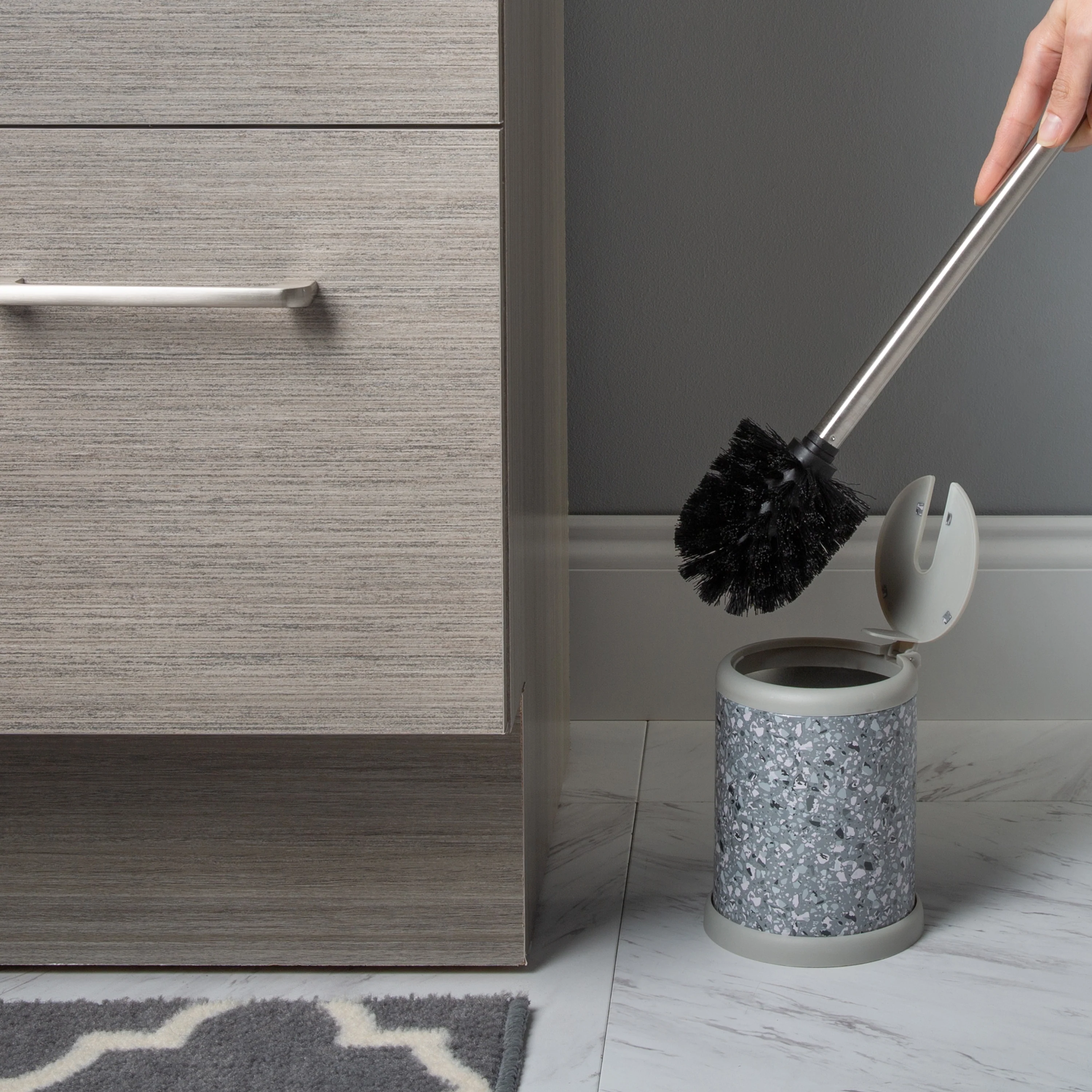 Bath Bliss Self Closing Lid Toilet Brush and Holder in Terz Grey - Image 4