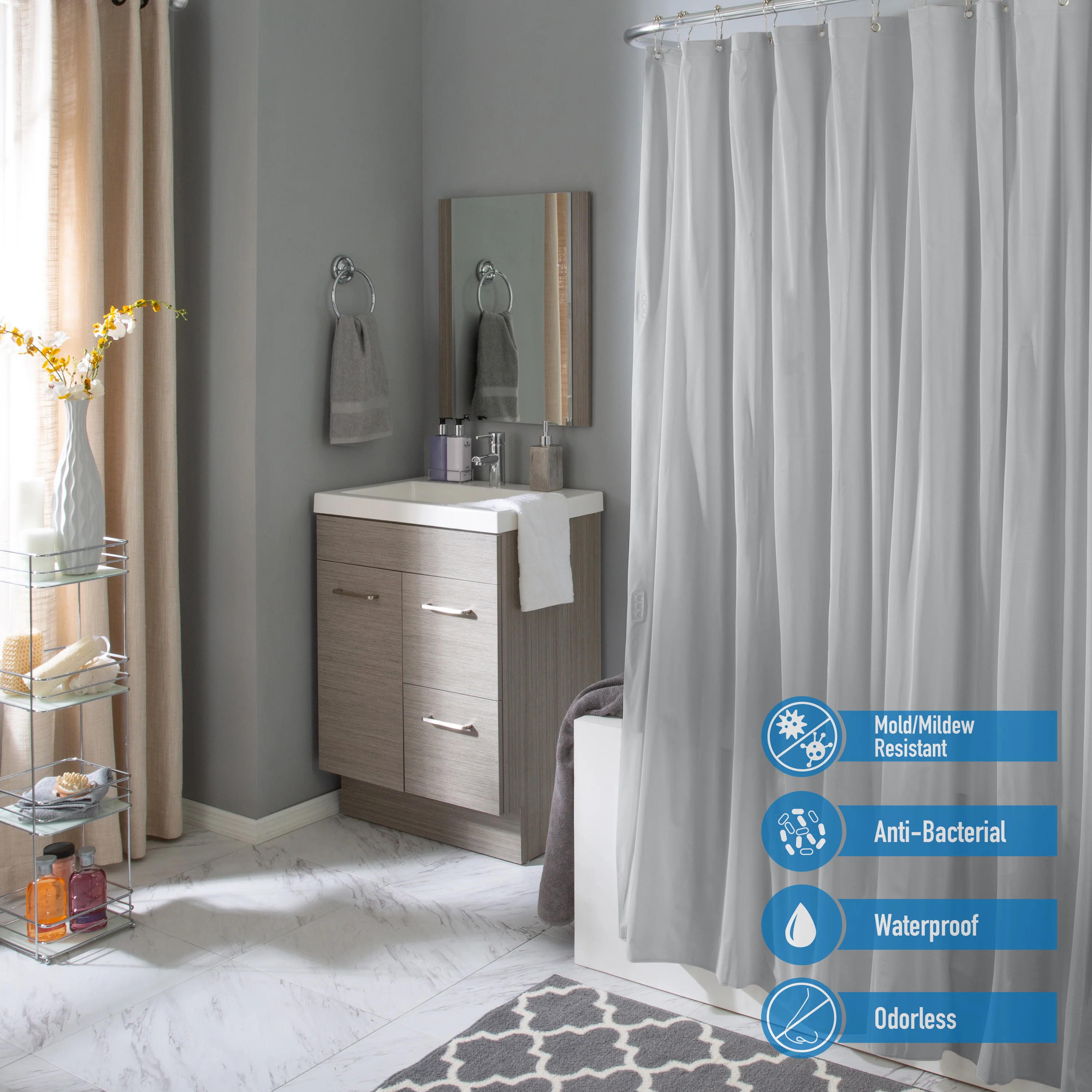 Bath Bliss Splash Guard Shower Liner in Grey - Image 2