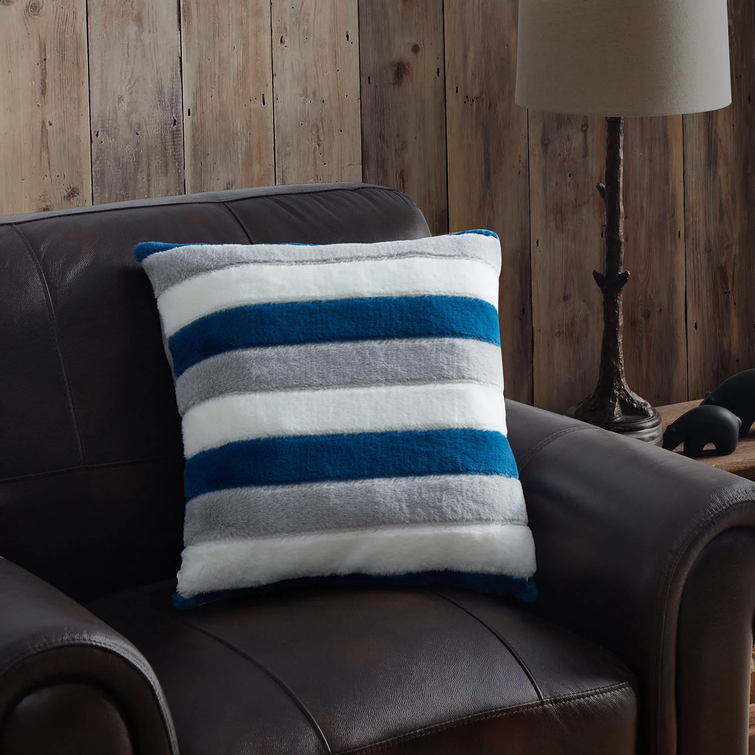 Bearpaw Decorative Faux Fur Pillow, Navy, 20x20 Inches - Image 2
