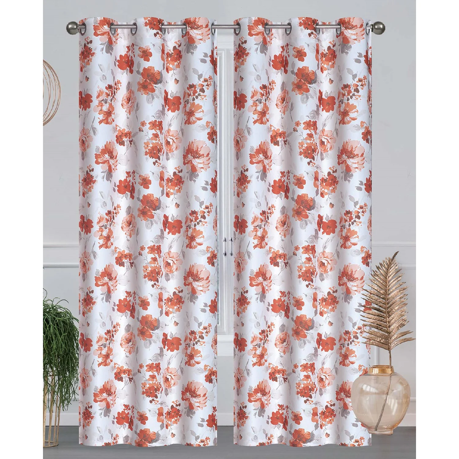 Beatrice 2-Pack Room Darkening Floral Printed Grommet Window Panel, 76x84 Inches - Image 7
