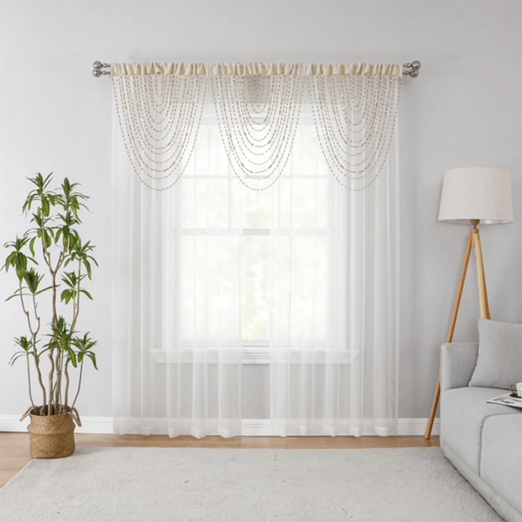 Berlin Beaded Waterfall Valance, Beige, 42x20 Inches - Image 2