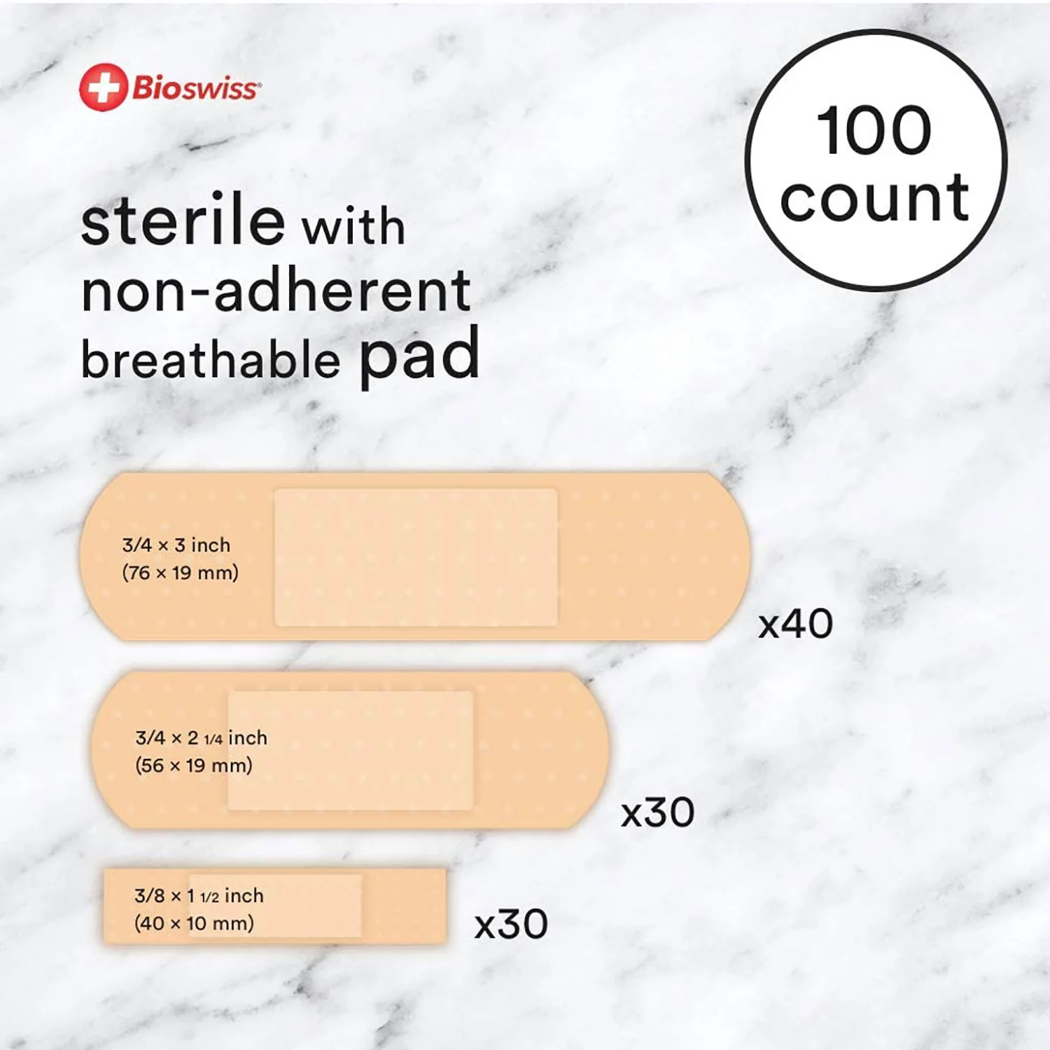 Bio Swiss Adhesive Sterile Bandages With Assorted Sizes, 100 Count - Image 3