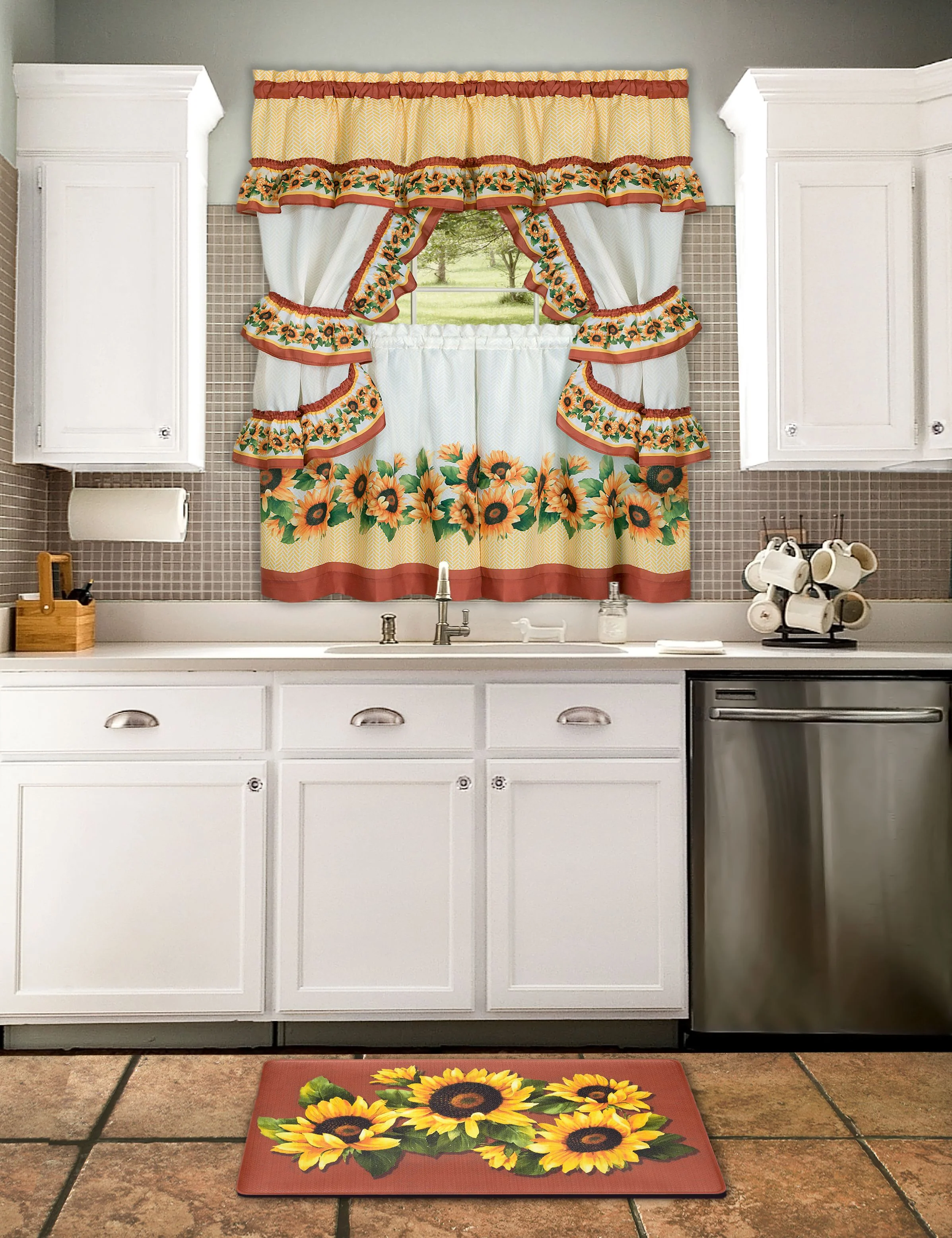 Black Eyed Susan Printed Cottage Kitchen Curtain Set, 57x24 Inches, Spice - Image 2